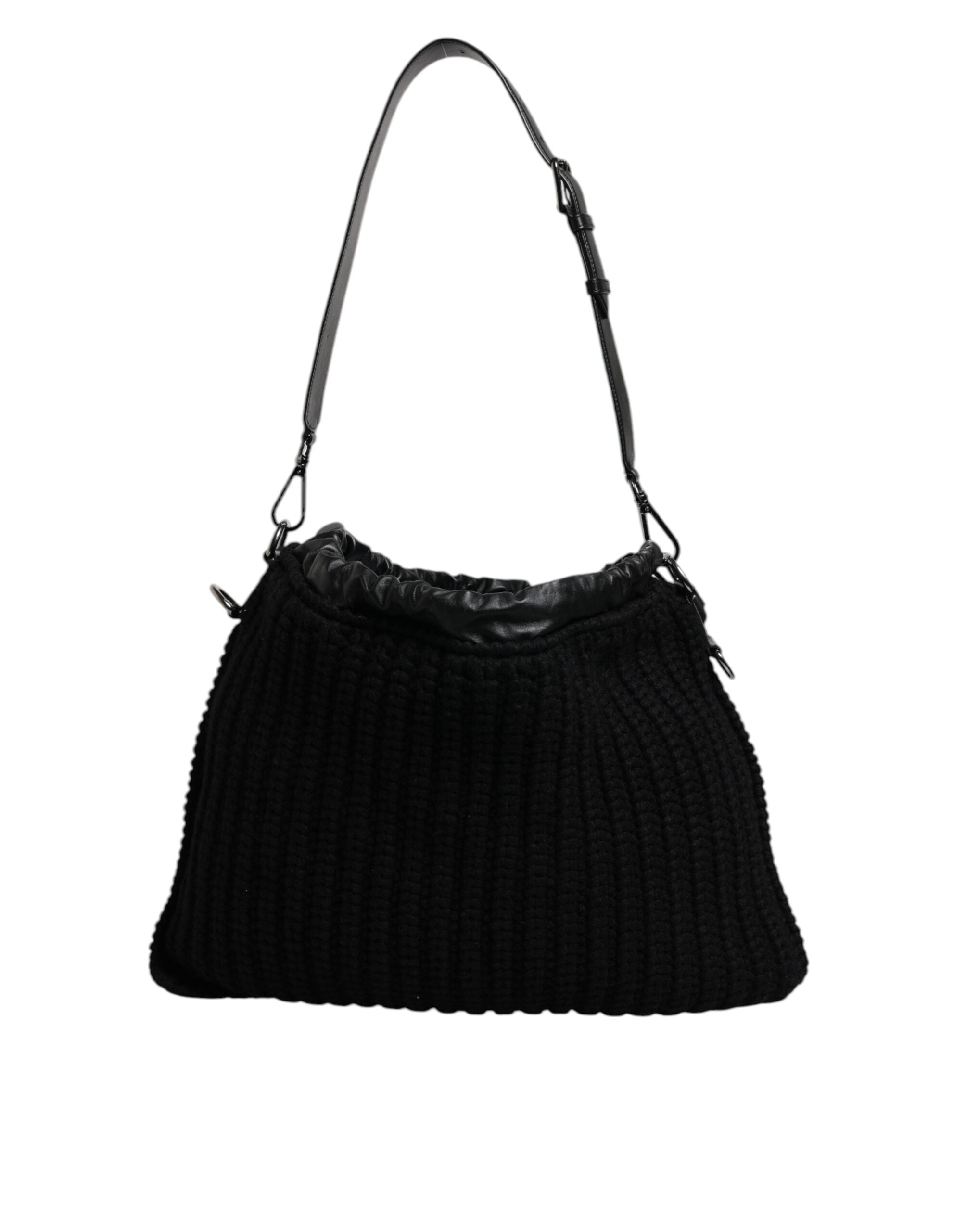 Dolce & Gabbana Black Cashmere Knitted Leather Shoulder Bag - ACCEXO