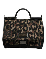 Dolce & Gabbana Brown Leopard Print Lacquard Nylon Sicily Tote Bag - ACCEXO