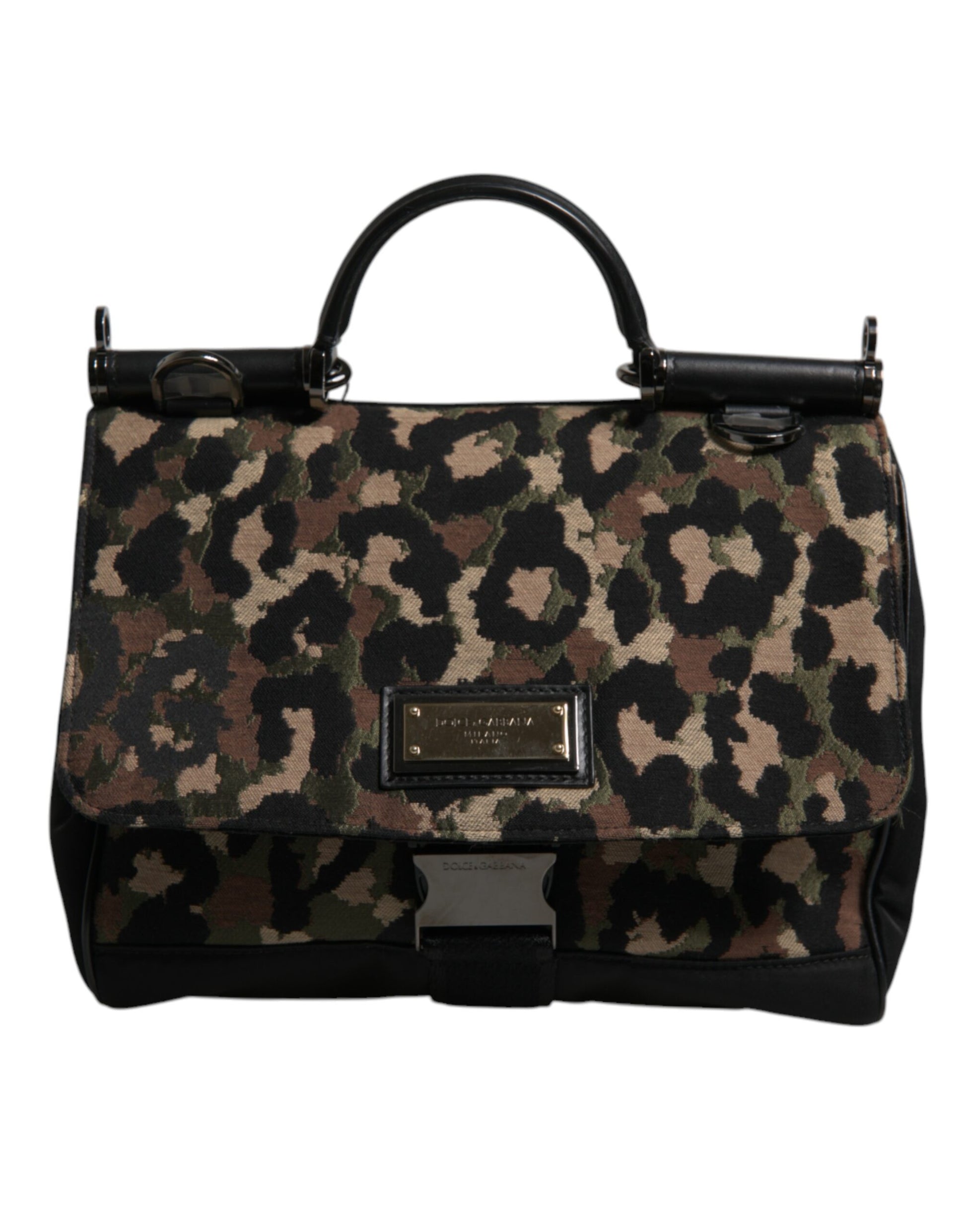 Dolce & Gabbana Brown Leopard Print Lacquard Nylon Sicily Tote Bag - ACCEXO