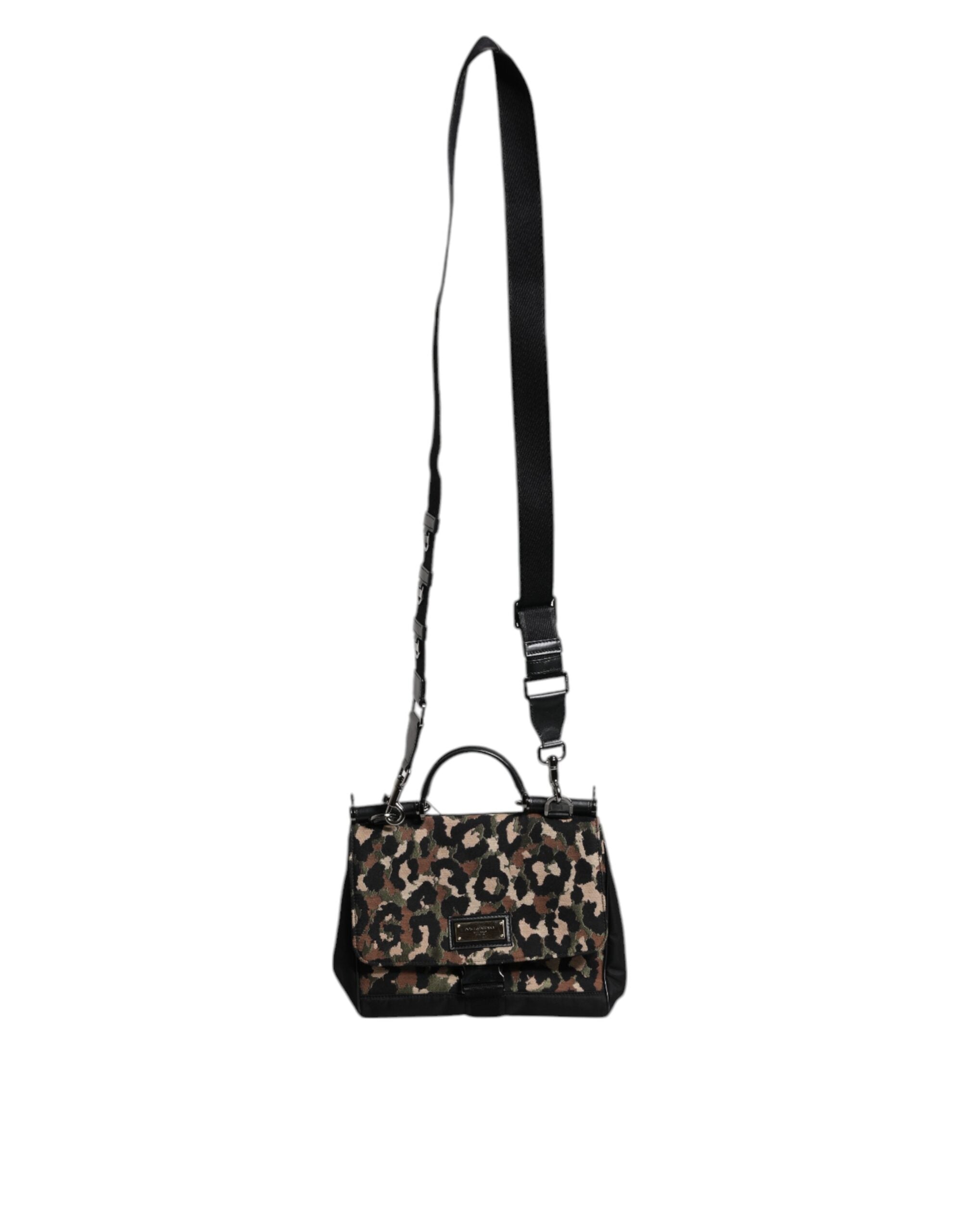Dolce & Gabbana Brown Leopard Print Lacquard Nylon Sicily Tote Bag - ACCEXO