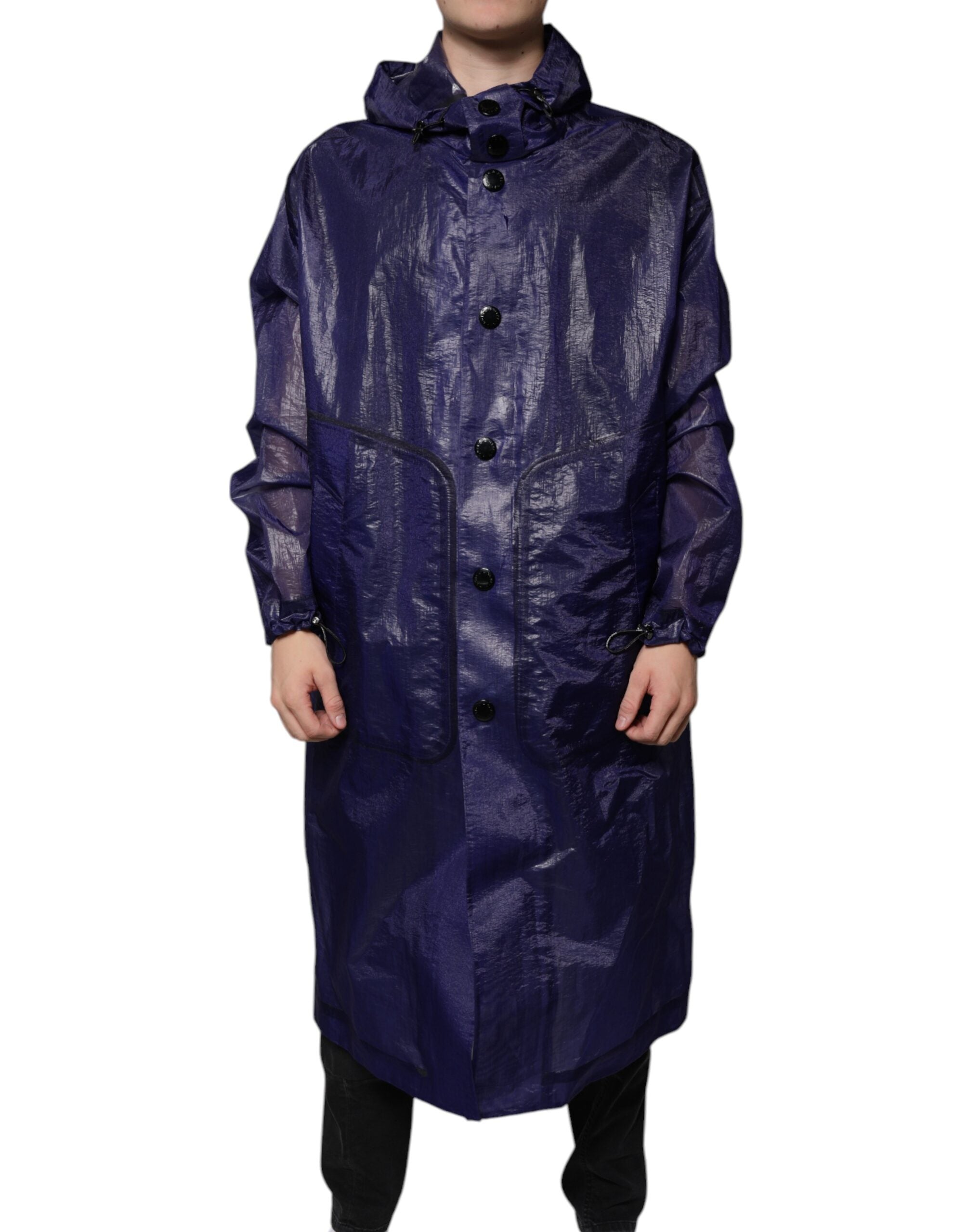 Dolce & Gabbana Dark Blue Cotton Hooded Men Raincoat Jacket - ACCEXO
