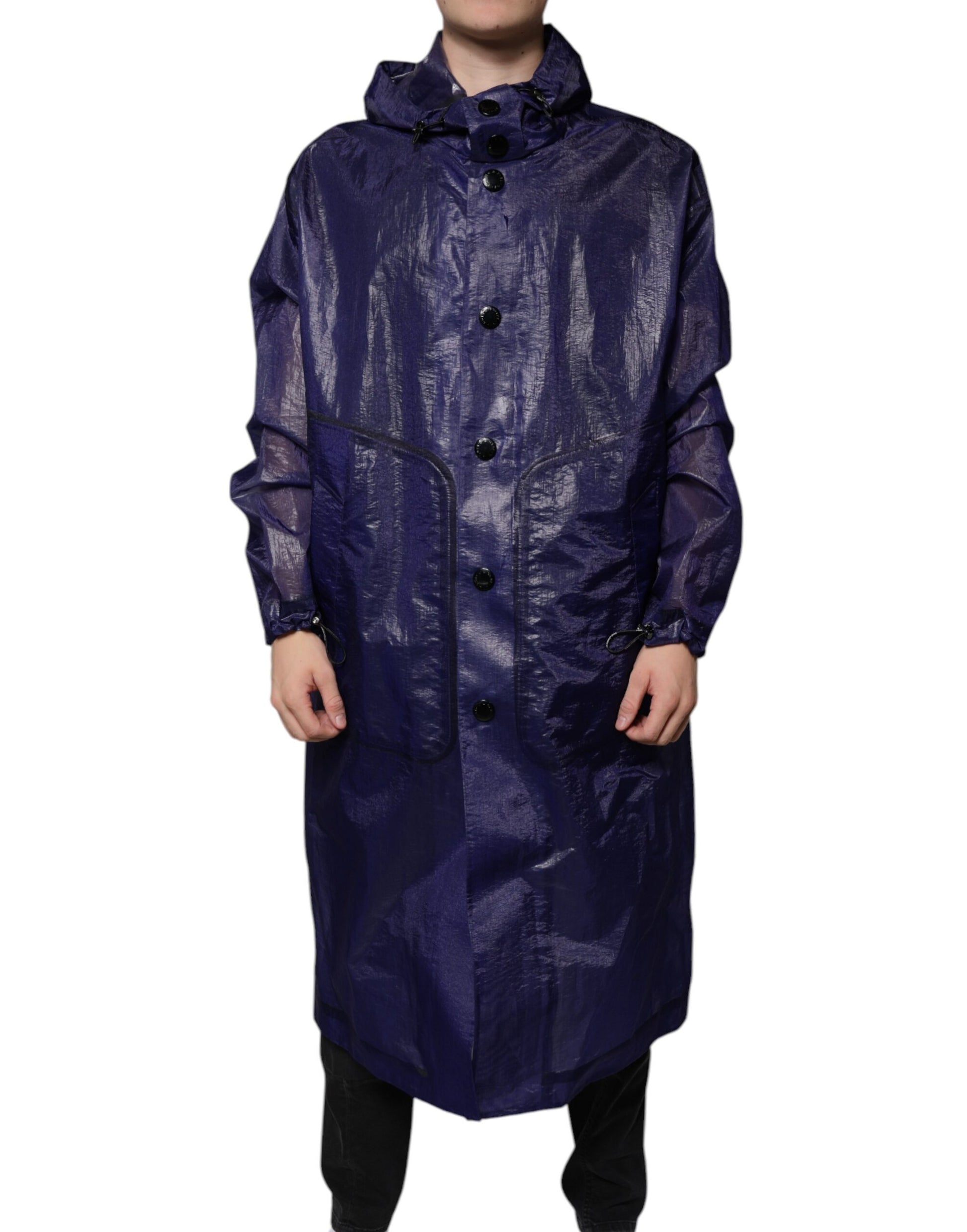 Dolce & Gabbana Dark Blue Cotton Hooded Men Raincoat Jacket - ACCEXO