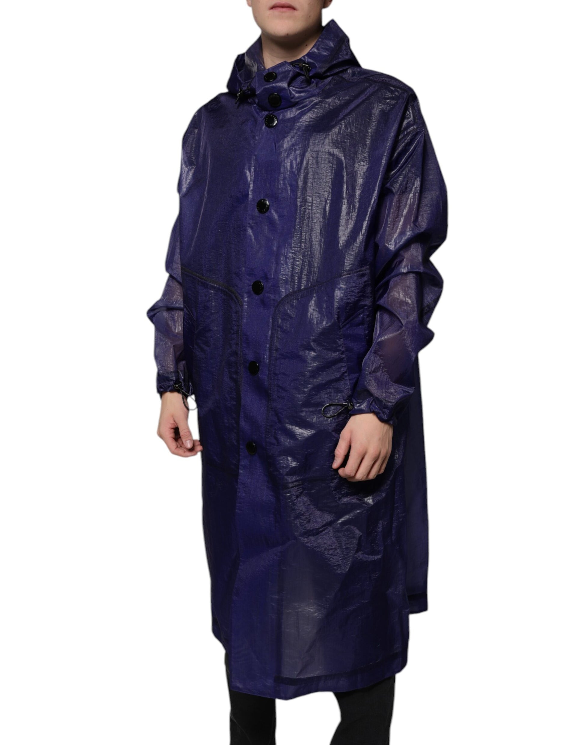 Dolce & Gabbana Dark Blue Cotton Hooded Men Raincoat Jacket - ACCEXO