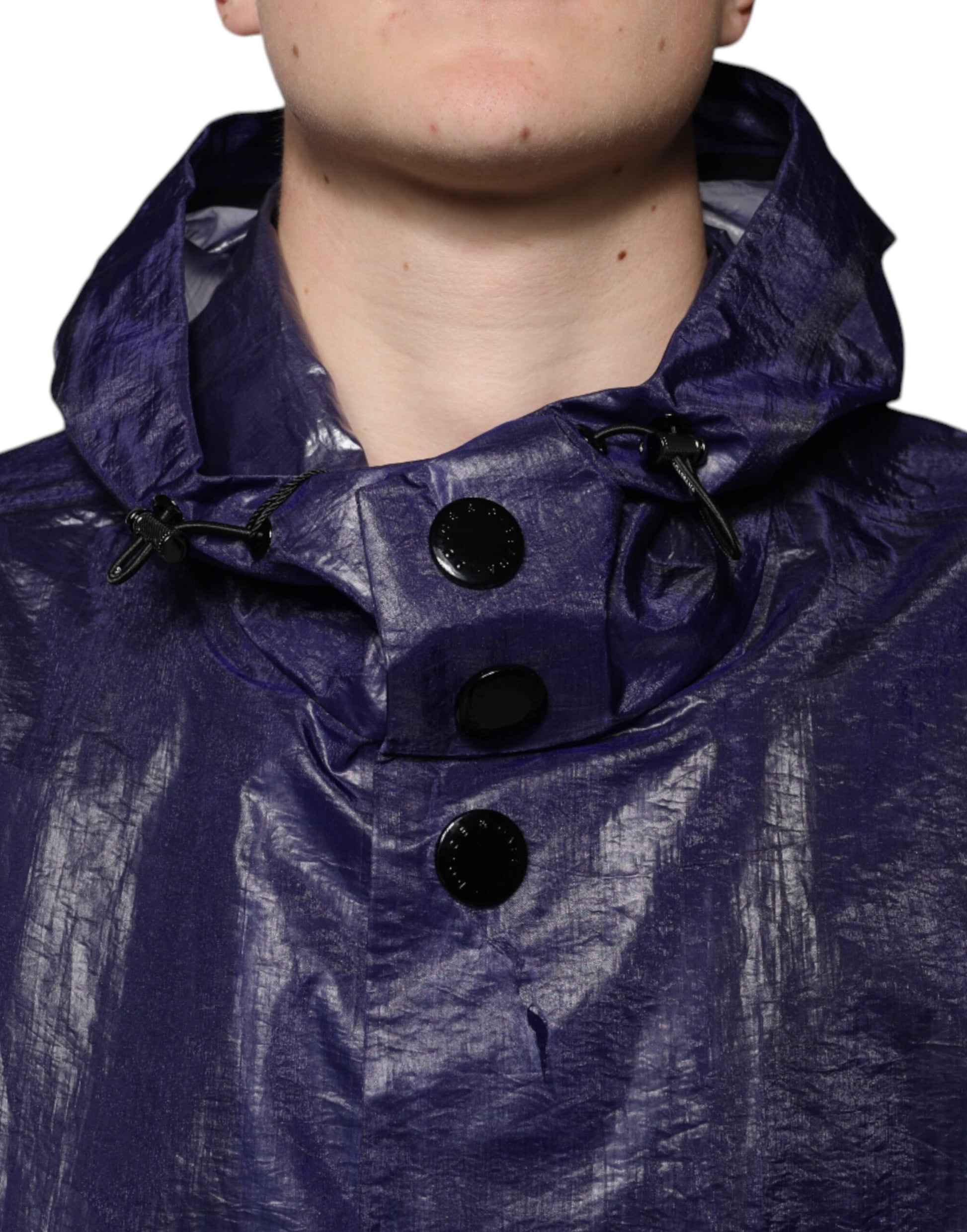 Dolce & Gabbana Dark Blue Cotton Hooded Men Raincoat Jacket - ACCEXO