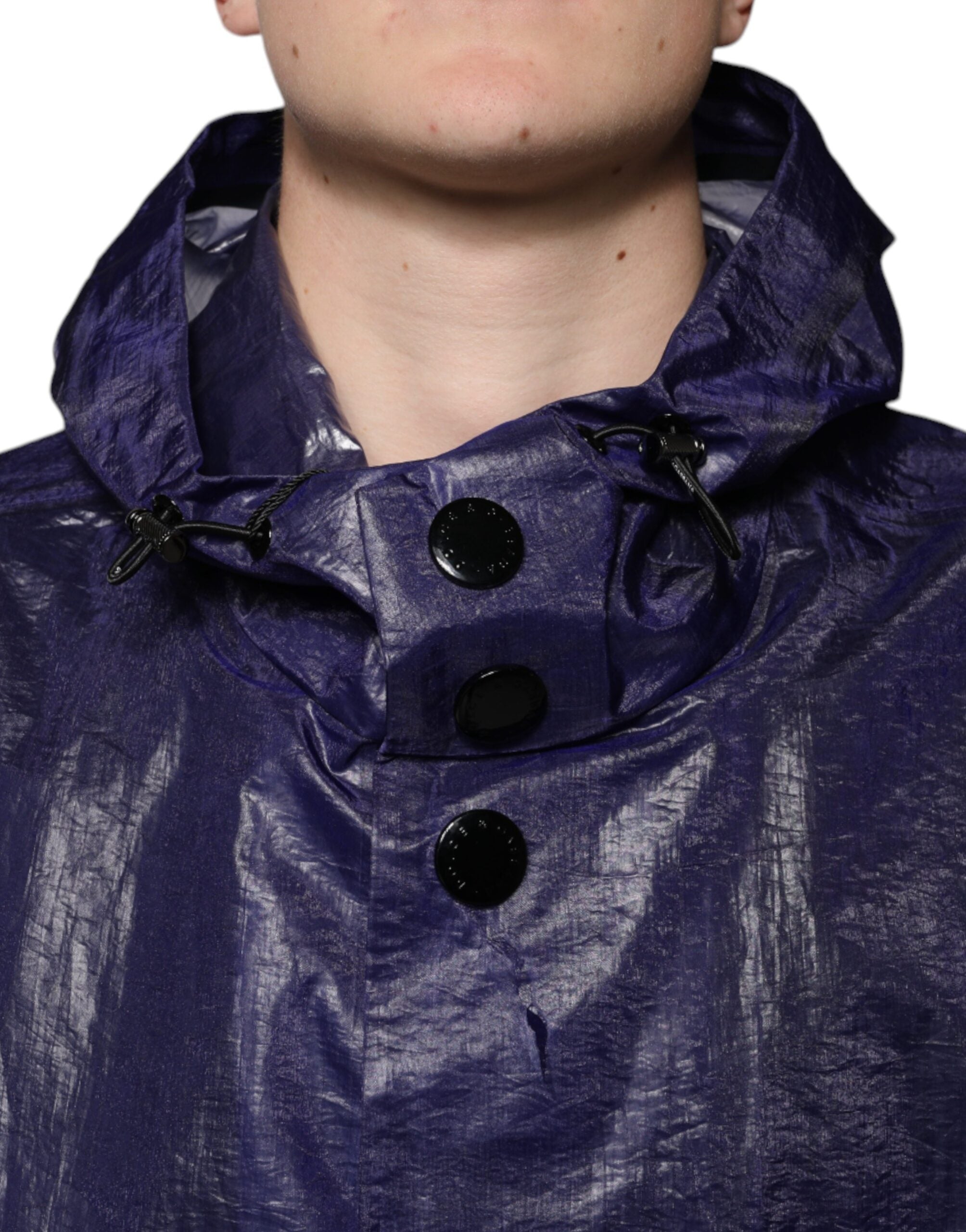 Dolce & Gabbana Dark Blue Cotton Hooded Men Raincoat Jacket - ACCEXO