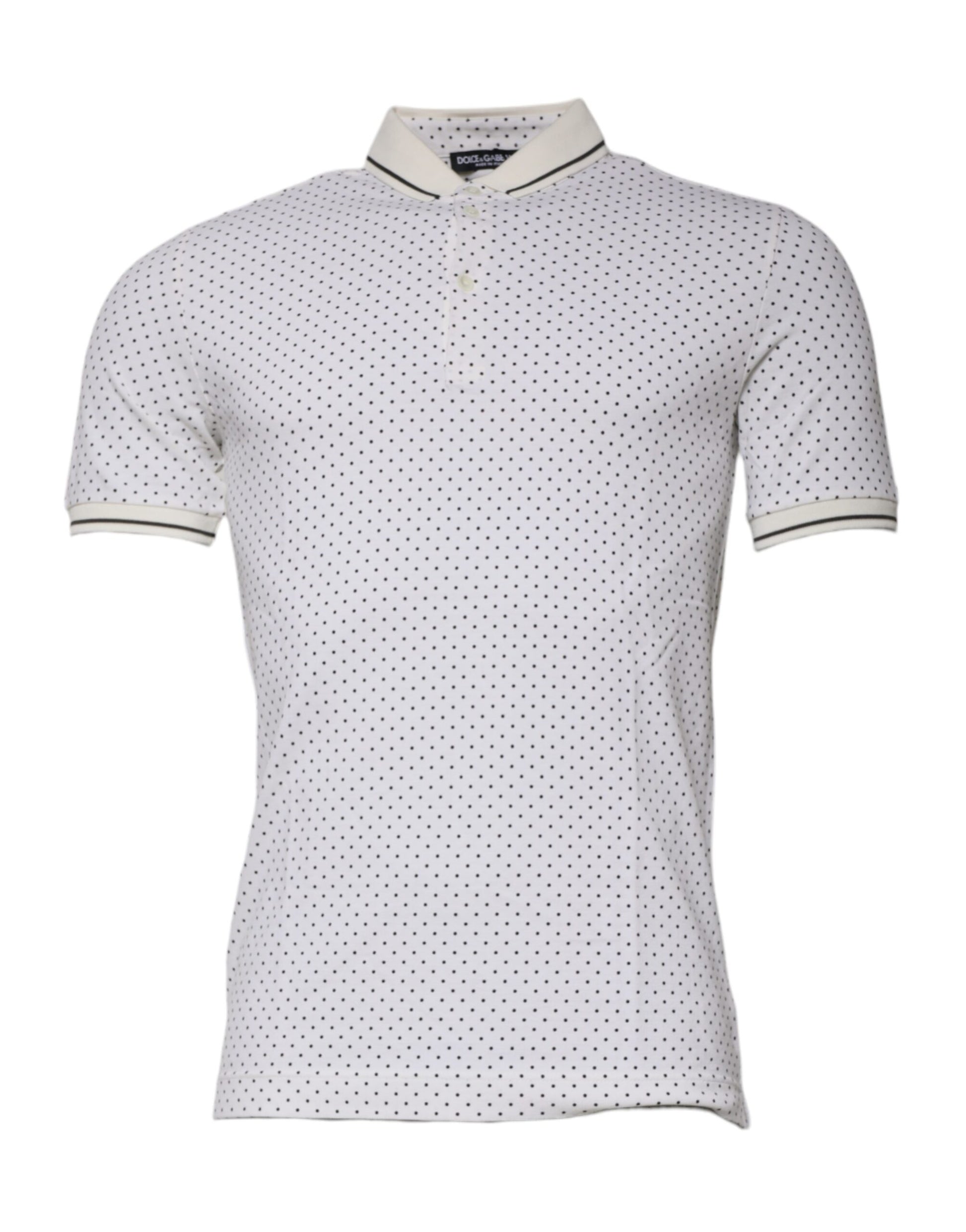 Dolce & Gabbana White Polka Dot Cotton Collared Polo T-shirt - ACCEXO