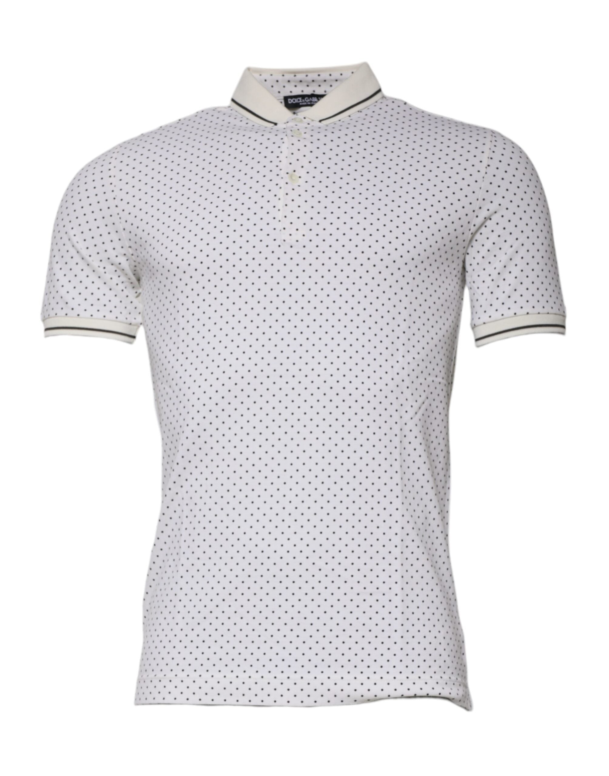 Dolce & Gabbana White Polka Dot Cotton Collared Polo T-shirt - ACCEXO