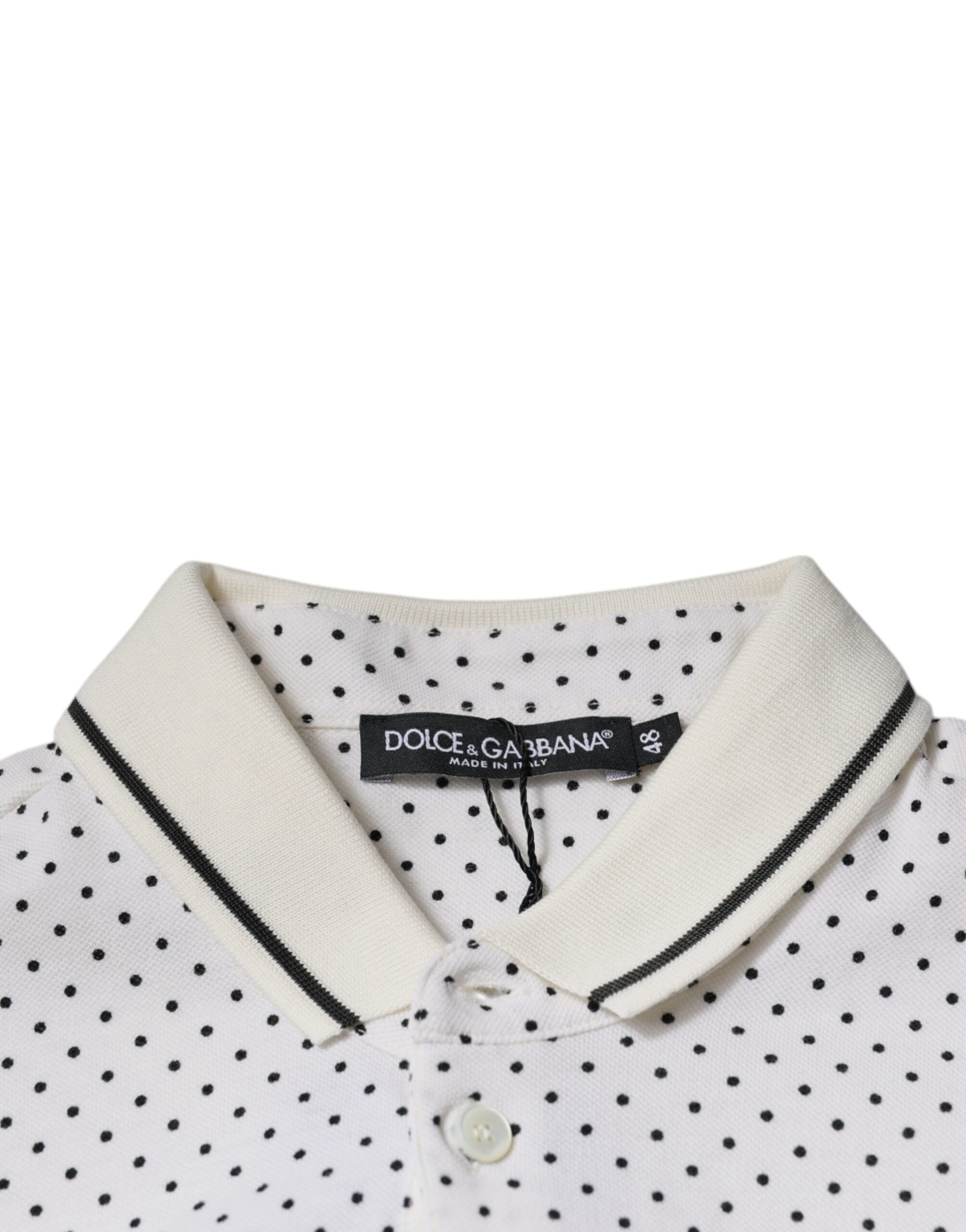 Dolce & Gabbana White Polka Dot Cotton Collared Polo T-shirt - ACCEXO