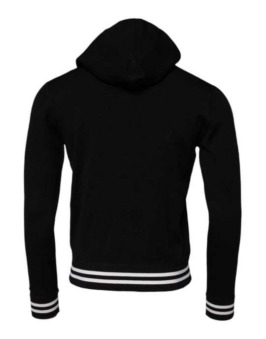 Dolce & Gabbana Black Wool Logo Hooded Sweatshirt Sweater