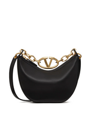 Valentino Garavani Black Leather Mini Hobo Vlogo Shoulder Bag - ACCEXO