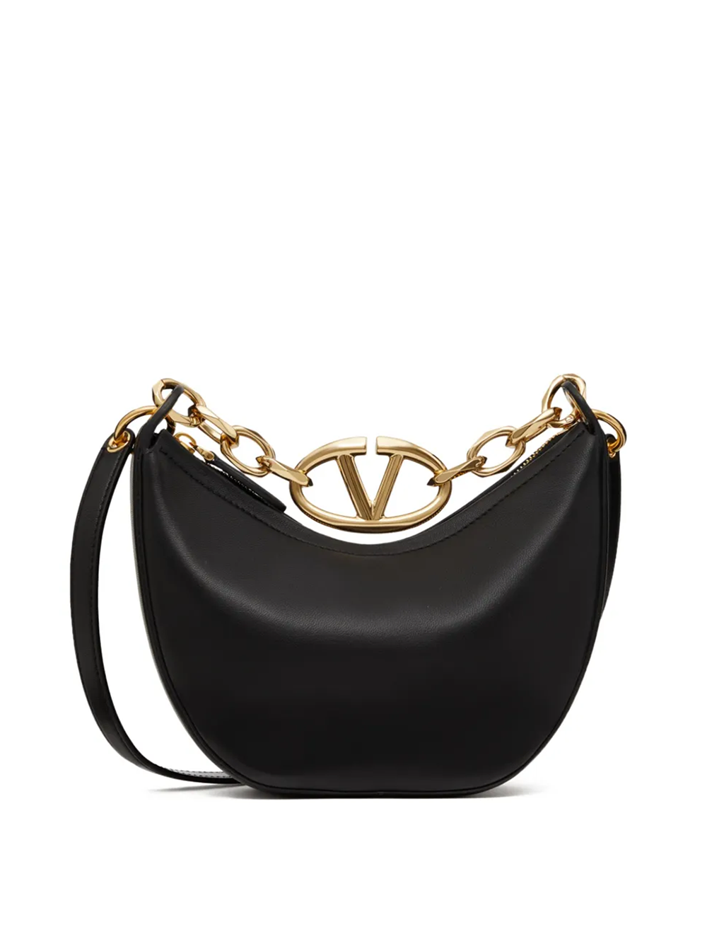 Valentino Garavani Black Leather Mini Hobo Vlogo Shoulder Bag - ACCEXO
