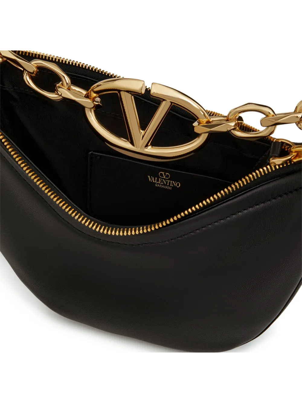 Valentino Garavani Black Leather Mini Hobo Vlogo Shoulder Bag - ACCEXO
