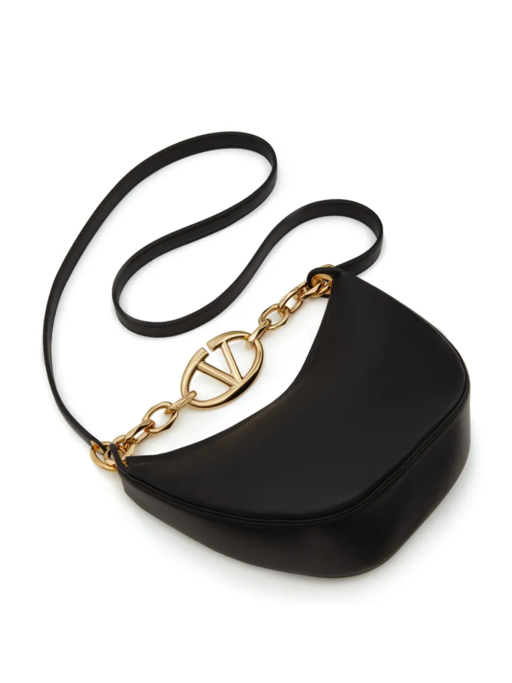 Valentino Garavani Black Leather Mini Hobo Vlogo Shoulder Bag - ACCEXO