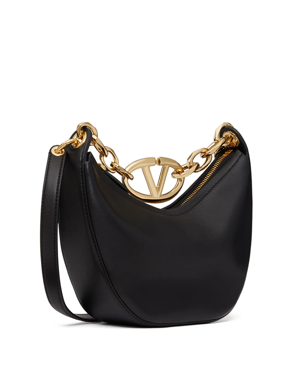 Valentino Garavani Black Leather Mini Hobo Vlogo Shoulder Bag - ACCEXO
