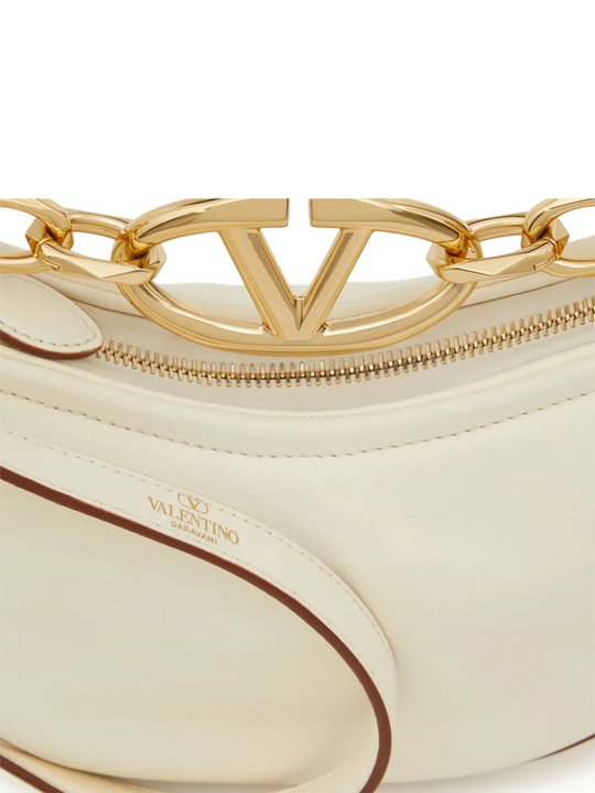 Valentino Garavani Ivory Leather Mini Hobo Vlogo Shoulder Bag