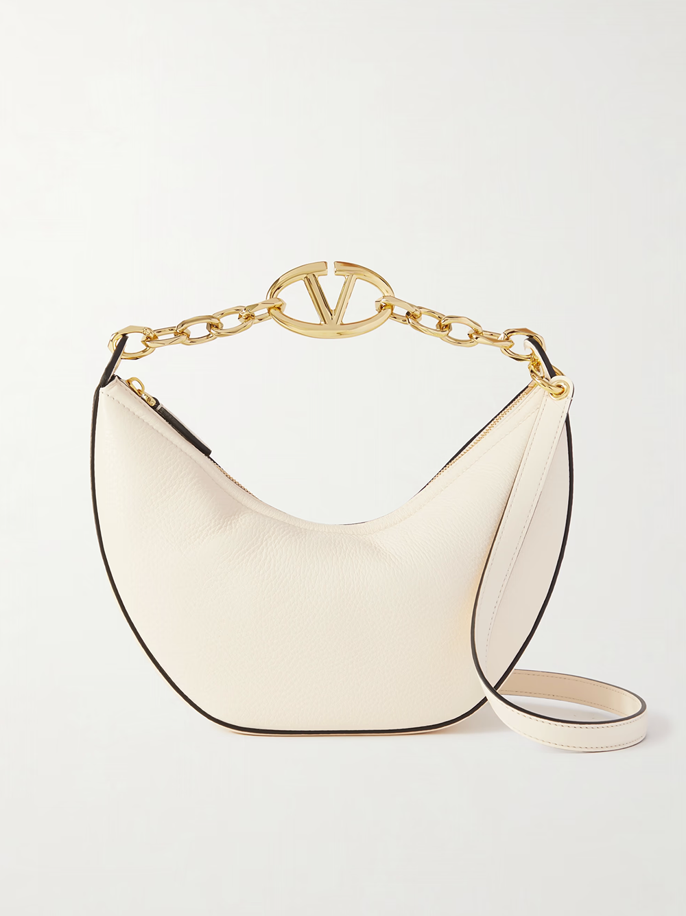 Valentino Garavani Ivory Leather Small Hobo Vlogo Shoulder Bag - ACCEXO
