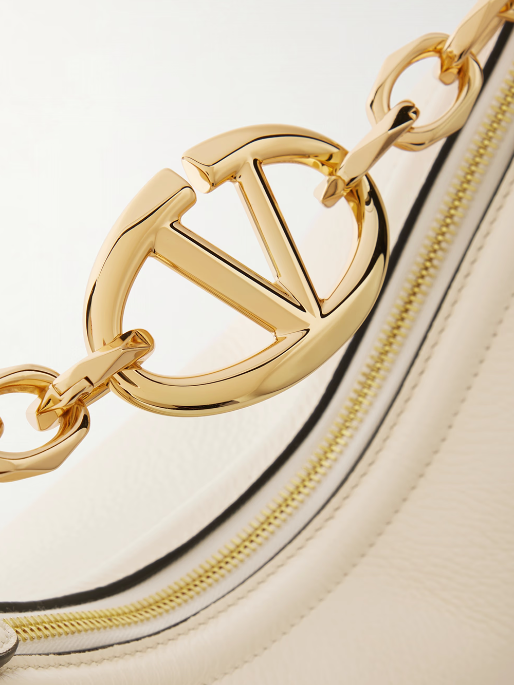 Valentino Garavani Ivory Leather Small Hobo Vlogo Shoulder Bag - ACCEXO