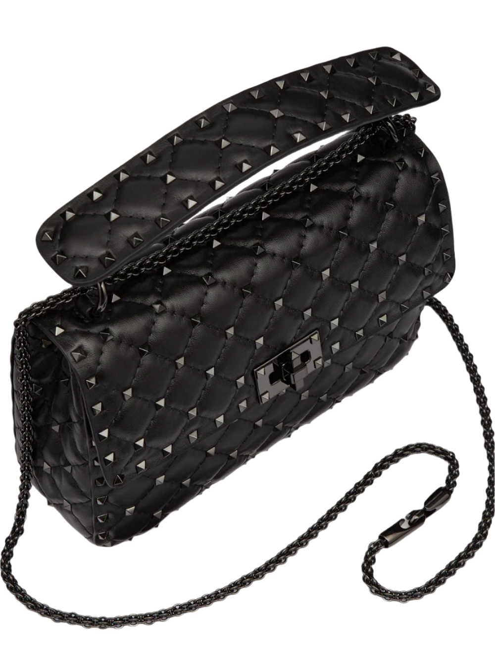 Valentino Garavani Black Nappa Leather Medium Rockstudt Spike Bag - ACCEXO