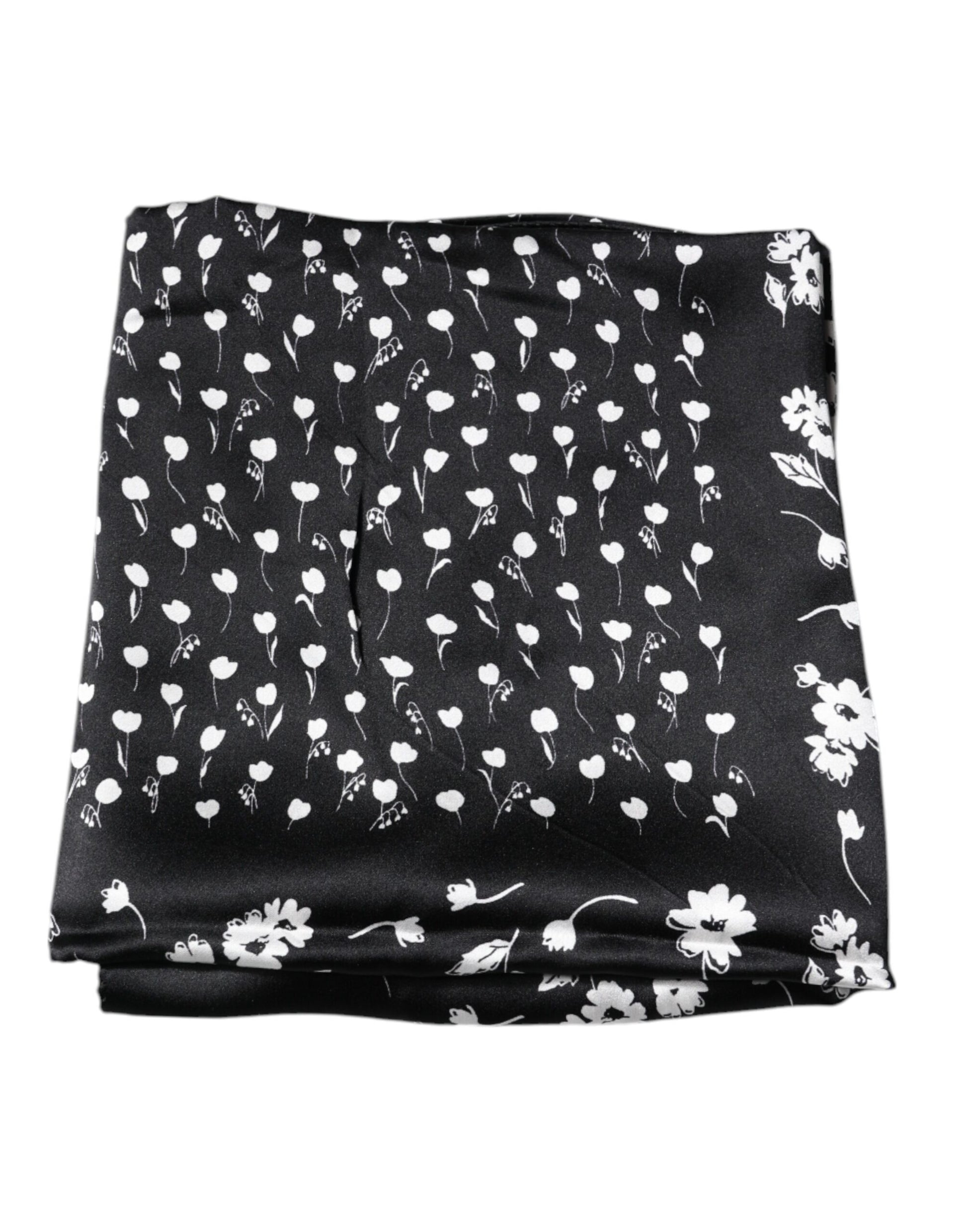 Dolce & Gabbana Black Floral Silk Square Wrap Shawl Scarf - ACCEXO