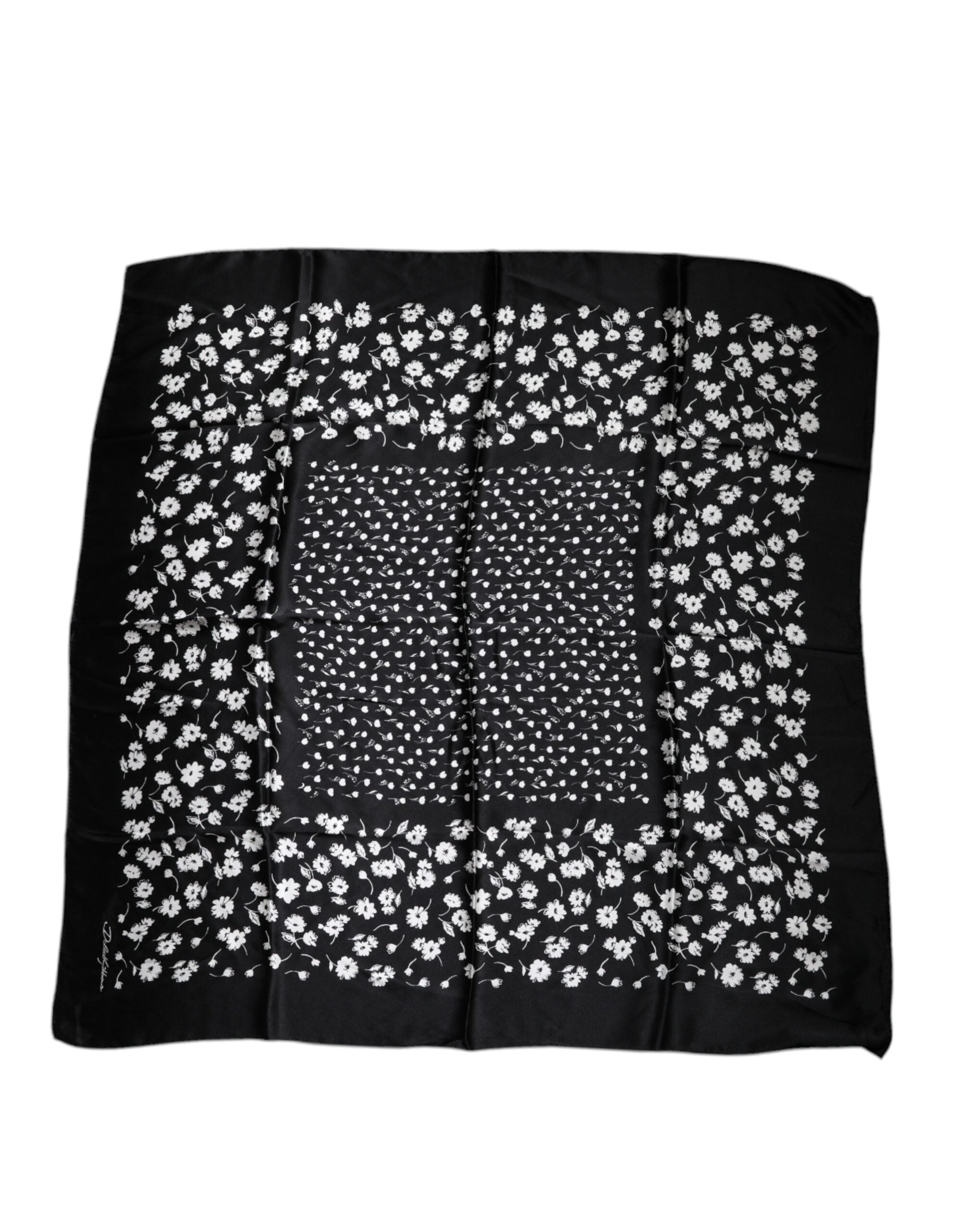 Dolce & Gabbana Black Floral Silk Square Wrap Shawl Scarf - ACCEXO