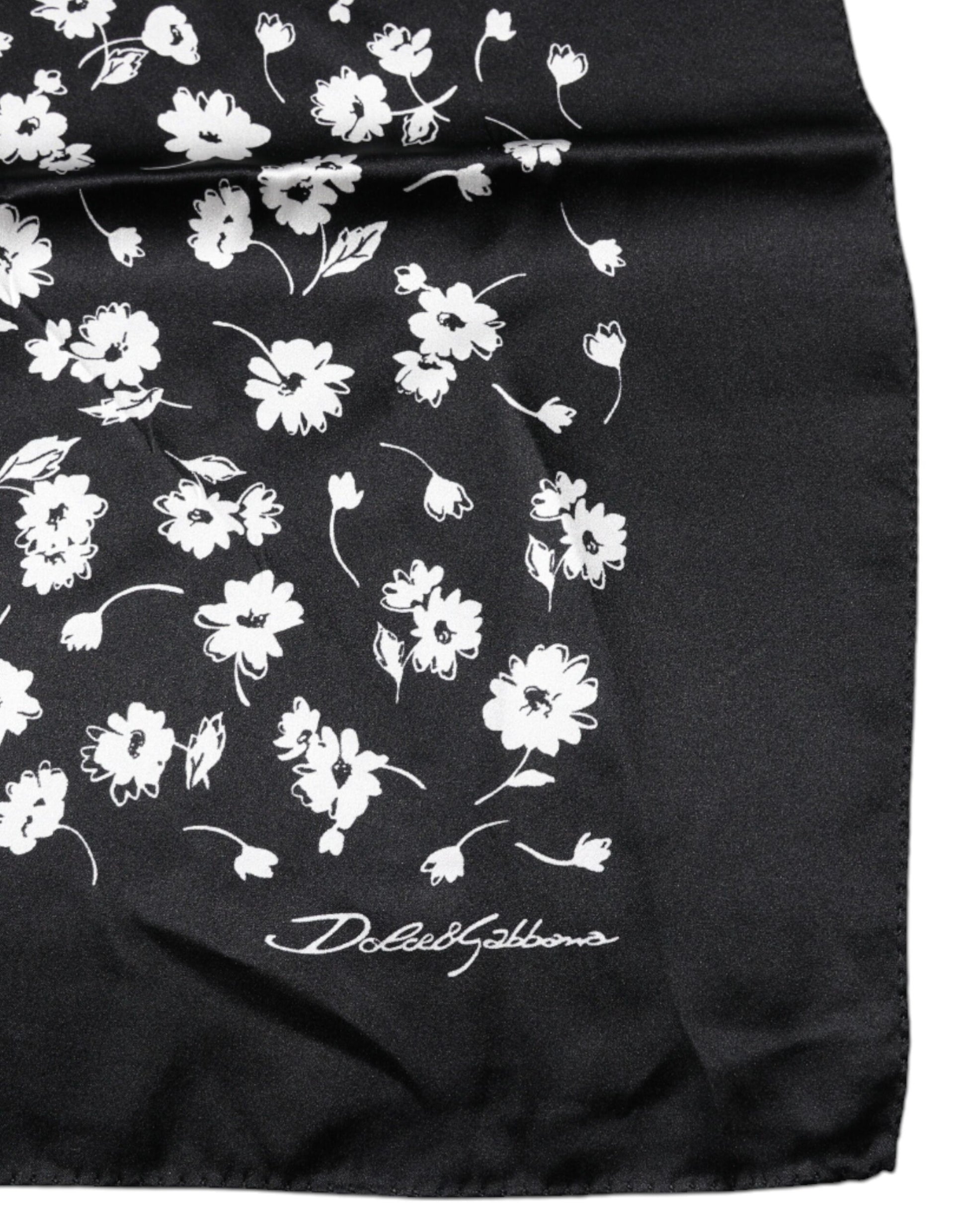 Dolce & Gabbana Black Floral Silk Square Wrap Shawl Scarf - ACCEXO