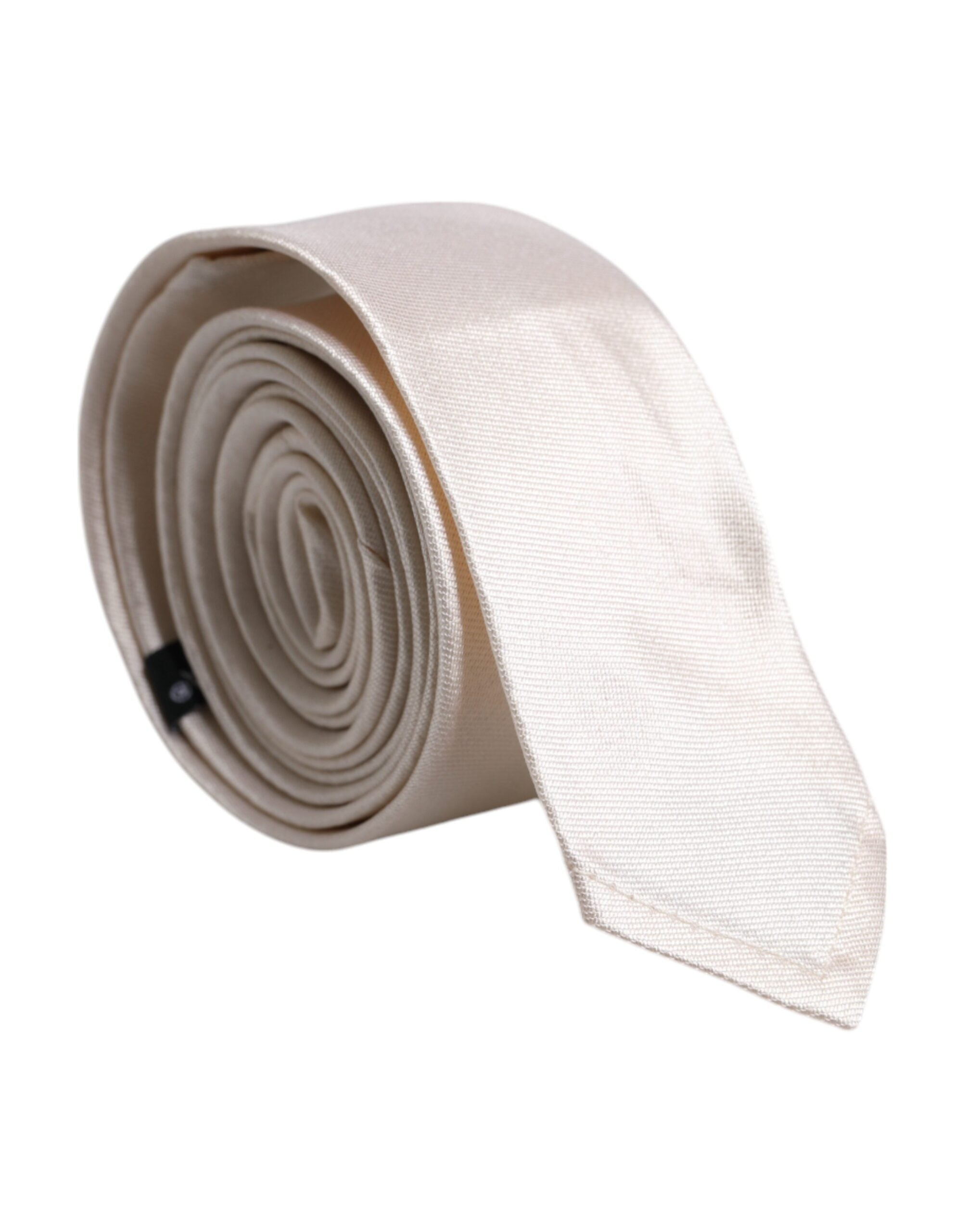 Dolce & Gabbana White Solid Silk Adjustable Necktie Tie - ACCEXO