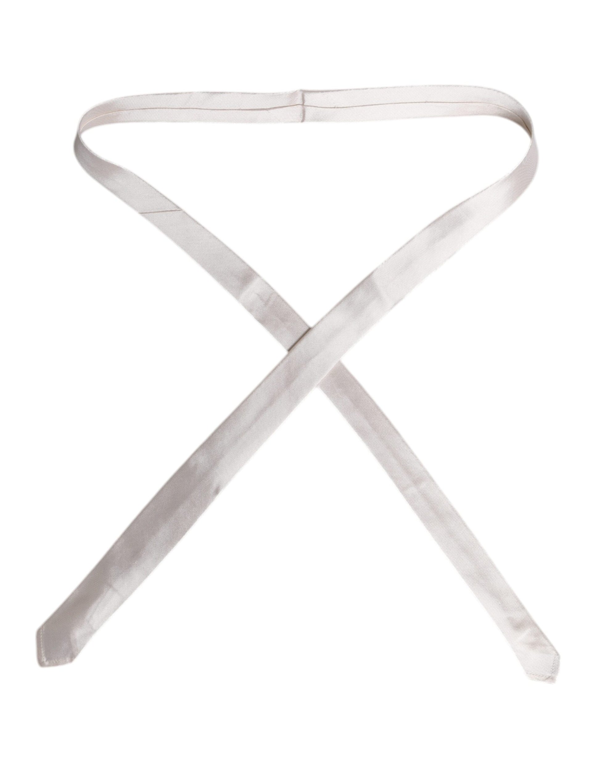 Dolce & Gabbana White Solid Silk Adjustable Necktie Tie - ACCEXO