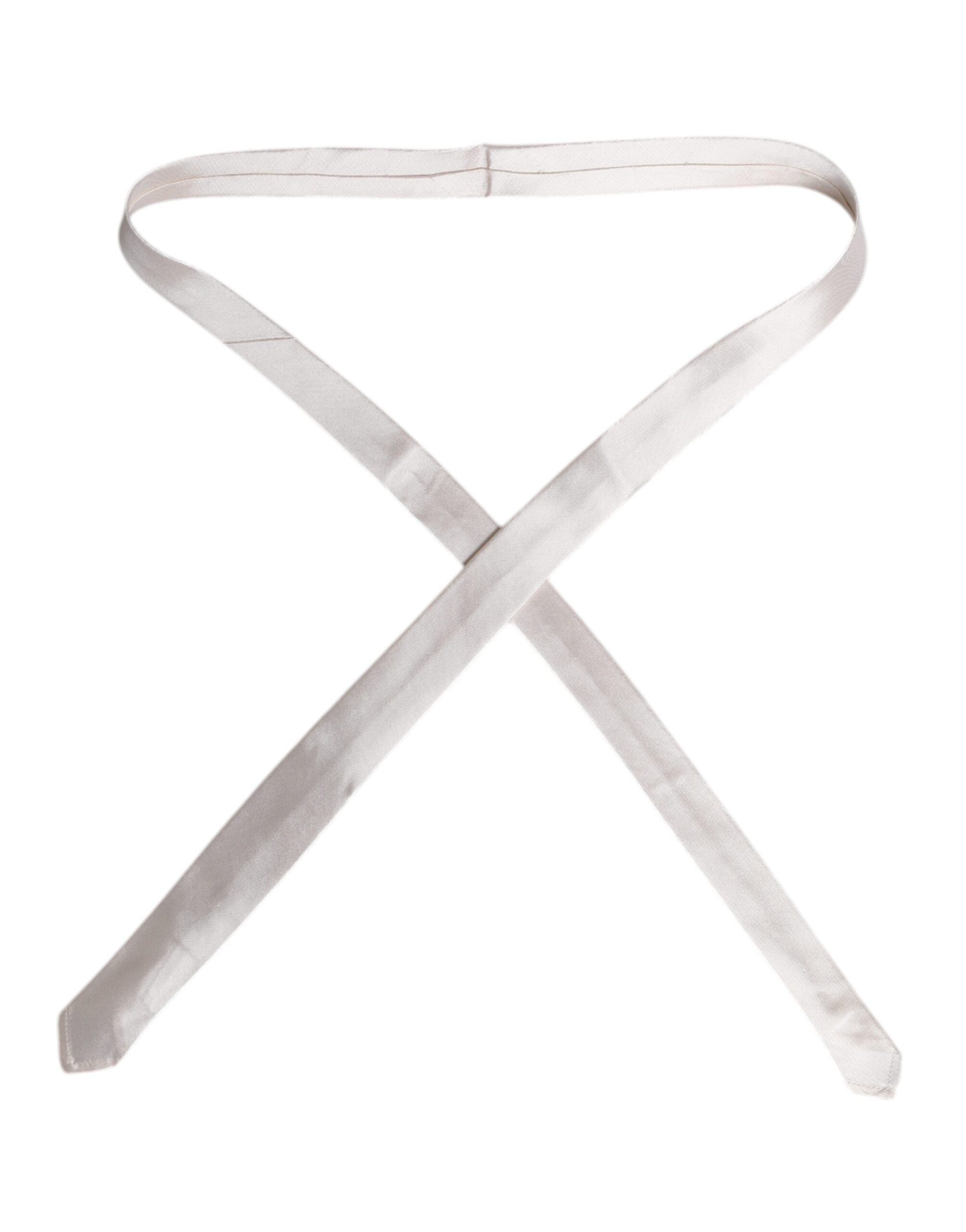 Dolce & Gabbana White Solid Silk Adjustable Necktie Tie - ACCEXO