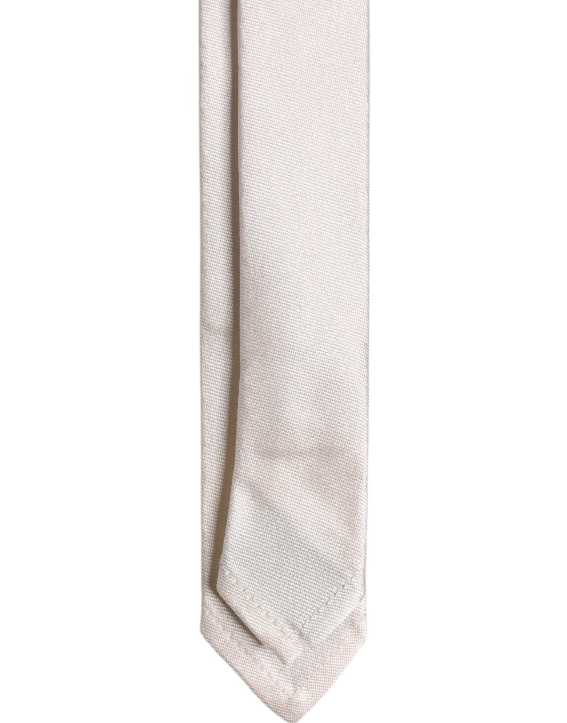 Dolce & Gabbana White Solid Silk Adjustable Necktie Tie - ACCEXO