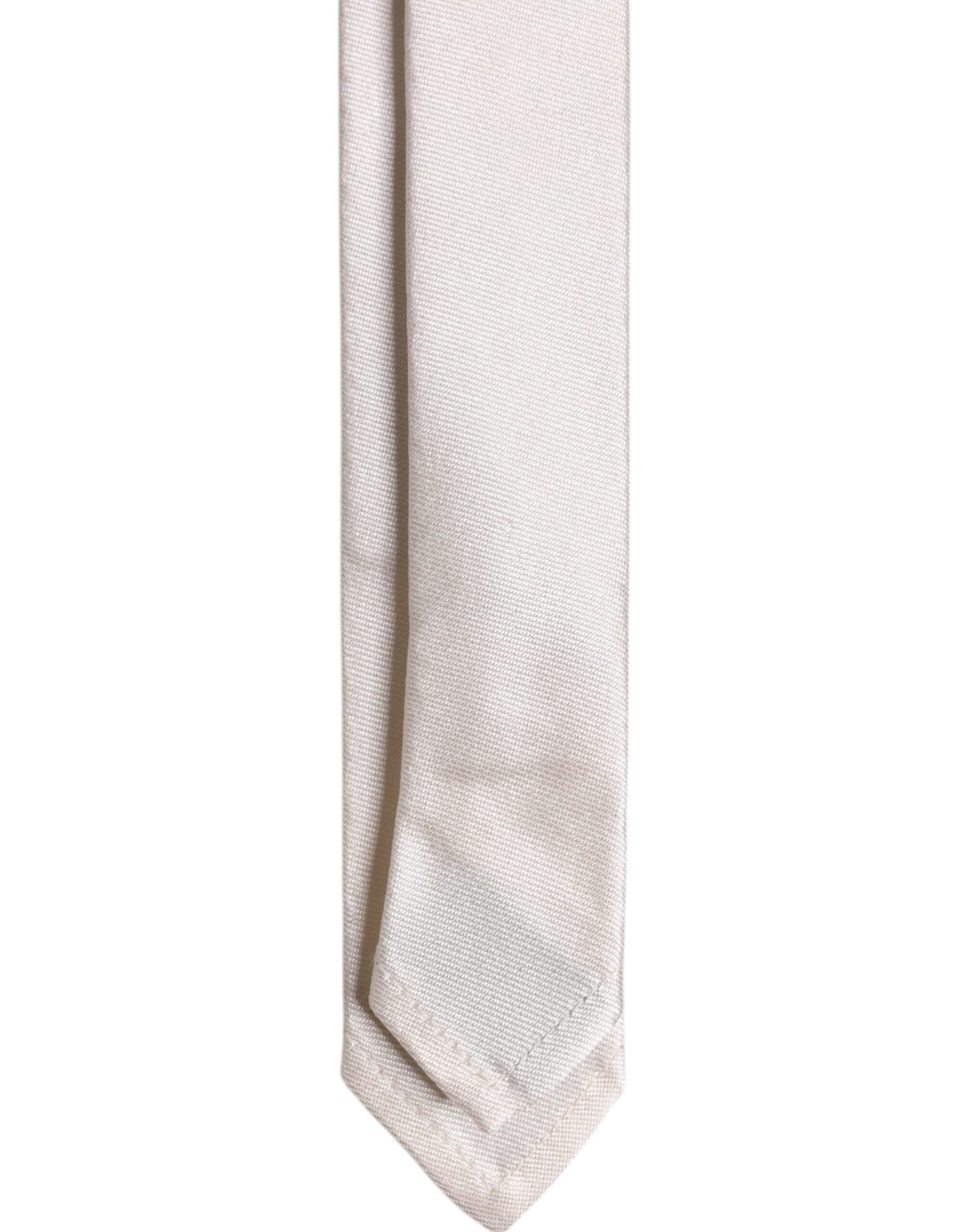 Dolce & Gabbana White Solid Silk Adjustable Necktie Tie - ACCEXO