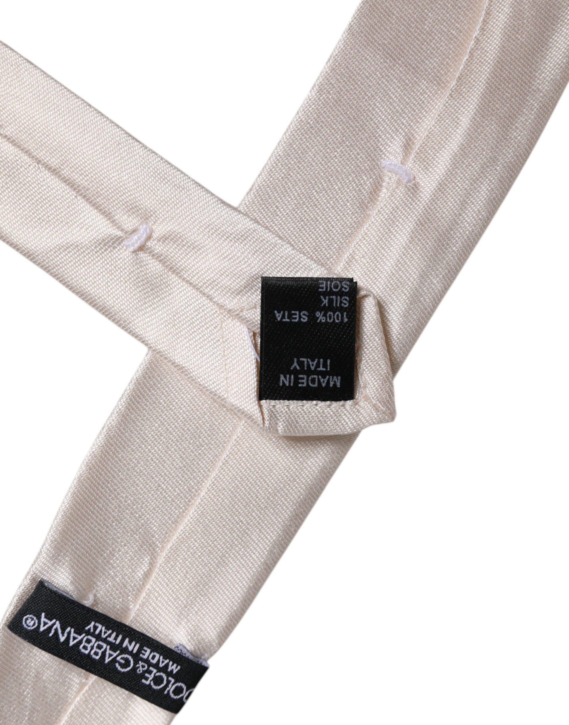 Dolce & Gabbana White Solid Silk Adjustable Necktie Tie - ACCEXO