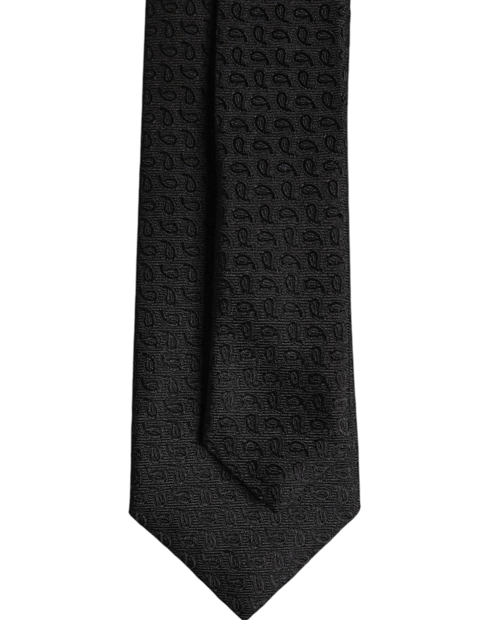 Dolce & Gabbana Black Patterned Silk Adjustable Necktie Tie - ACCEXO