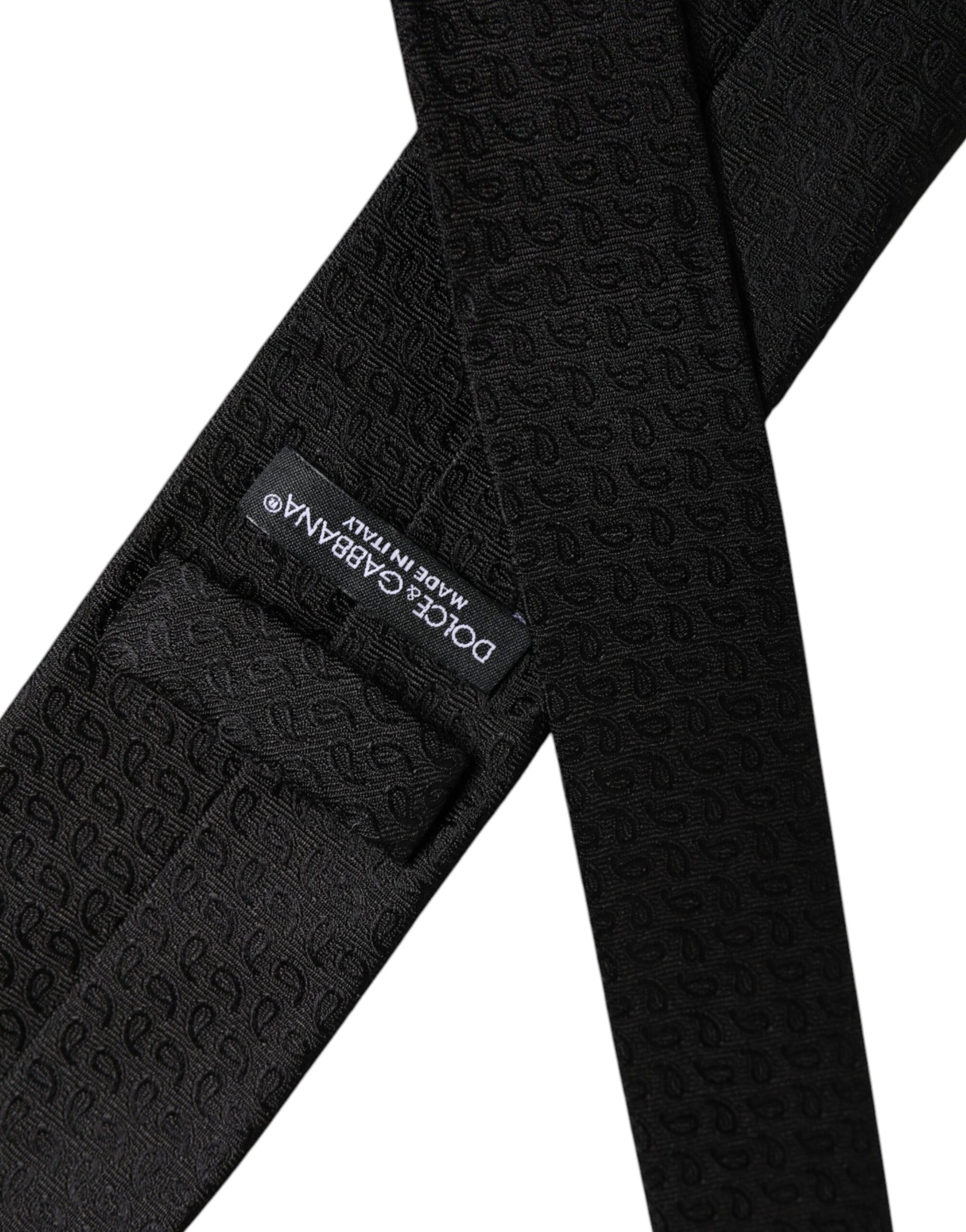 Dolce & Gabbana Black Patterned Silk Adjustable Necktie Tie - ACCEXO