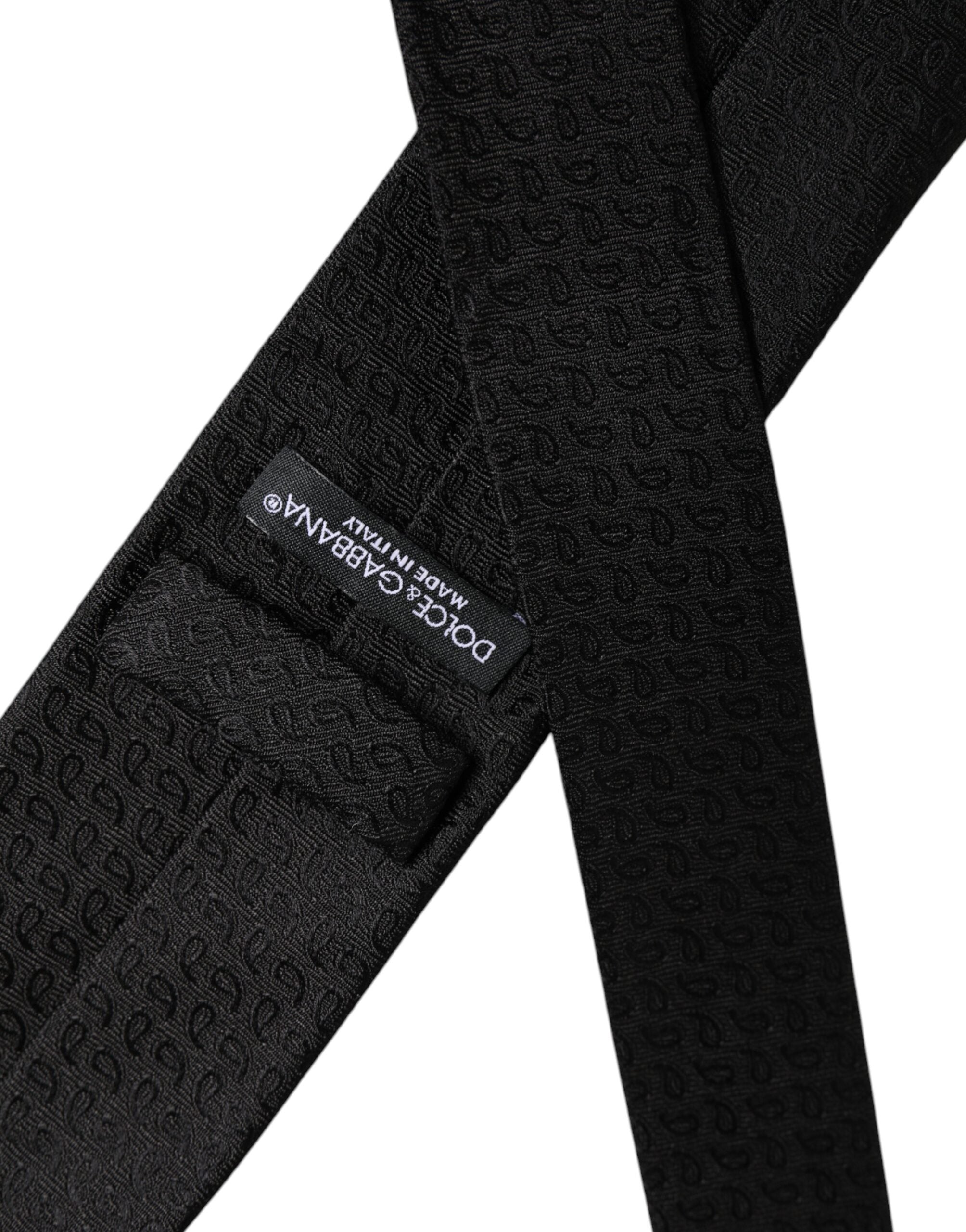 Dolce & Gabbana Black Patterned Silk Adjustable Necktie Tie - ACCEXO