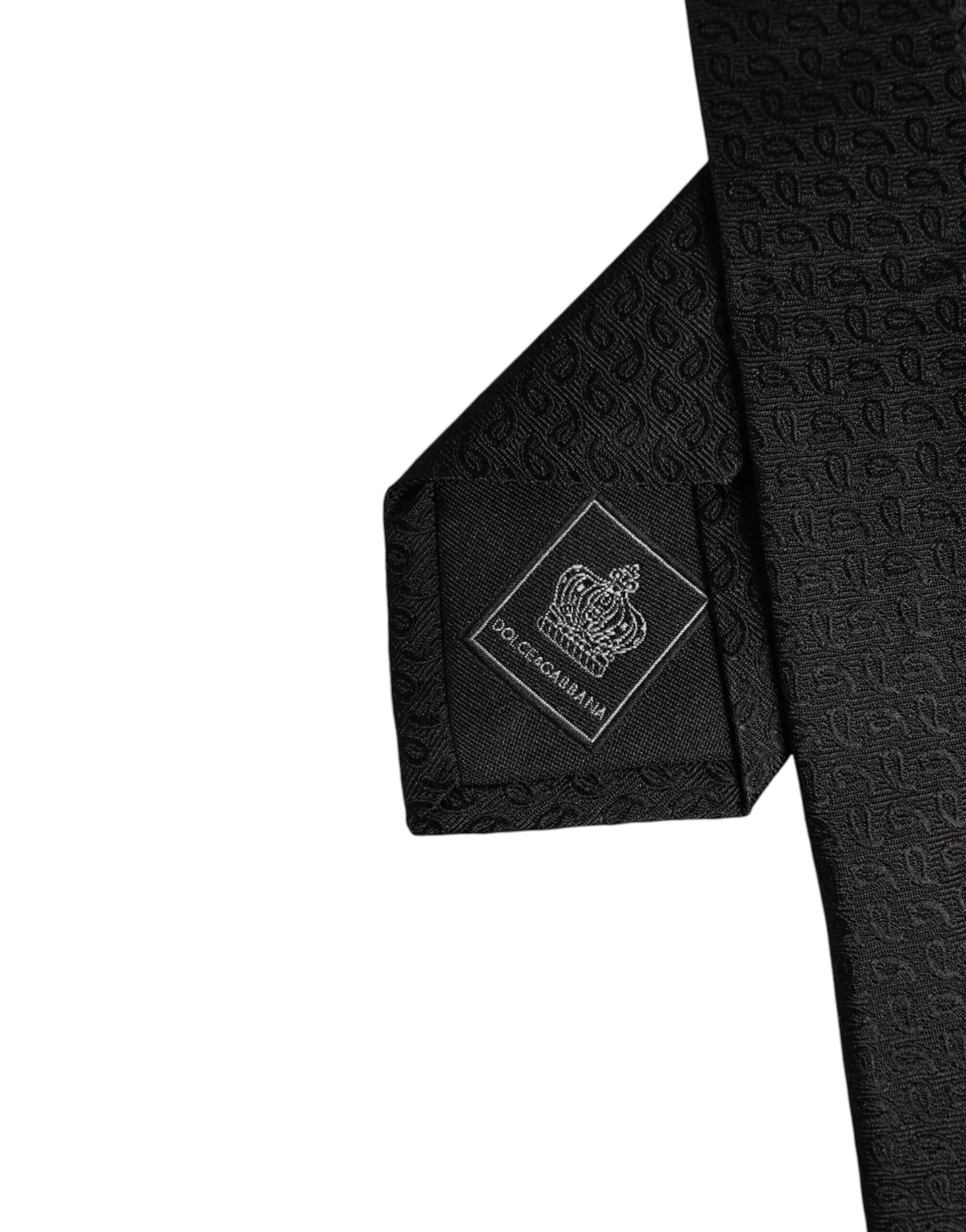 Dolce & Gabbana Black Patterned Silk Adjustable Necktie Tie - ACCEXO