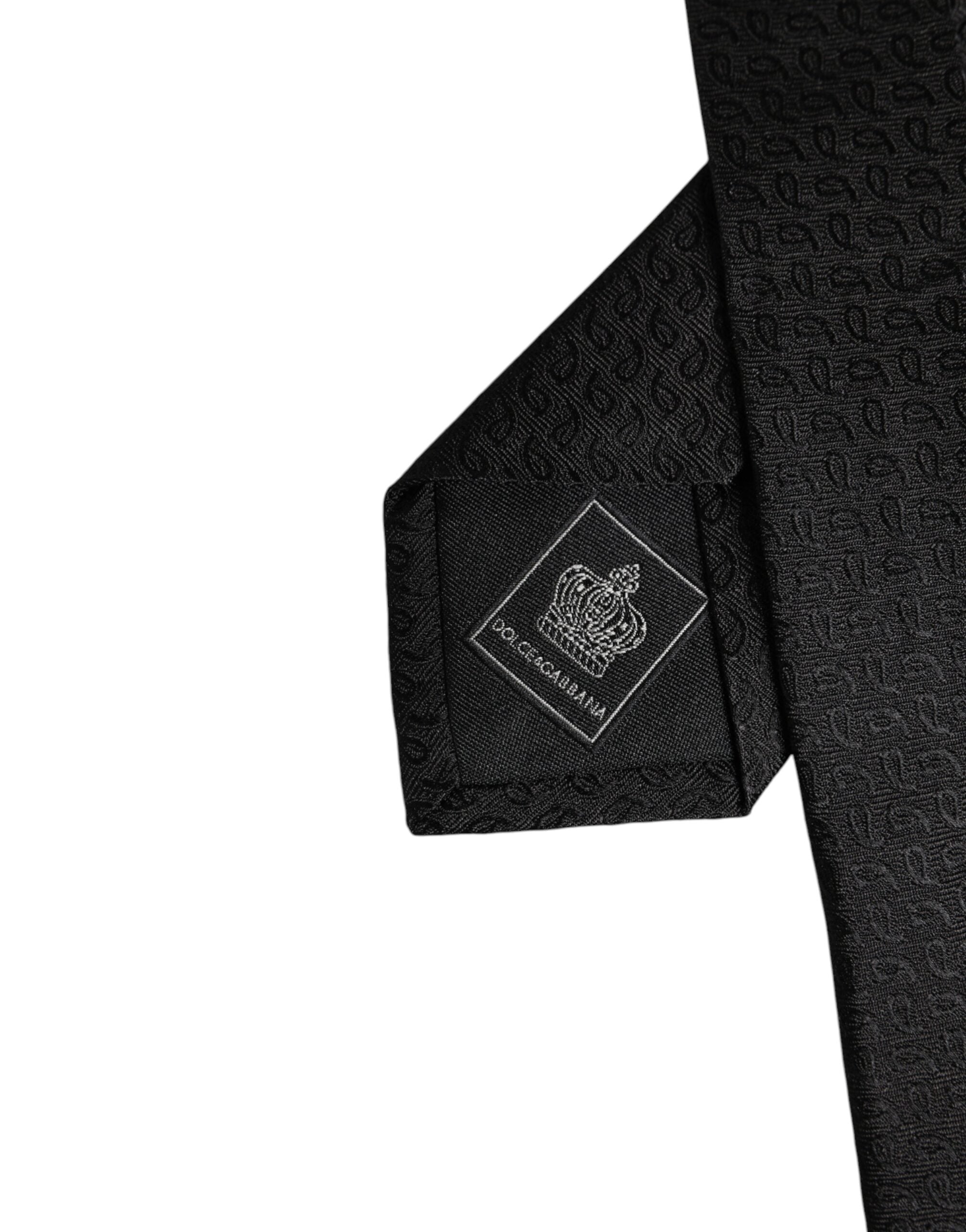 Dolce & Gabbana Black Patterned Silk Adjustable Necktie Tie - ACCEXO