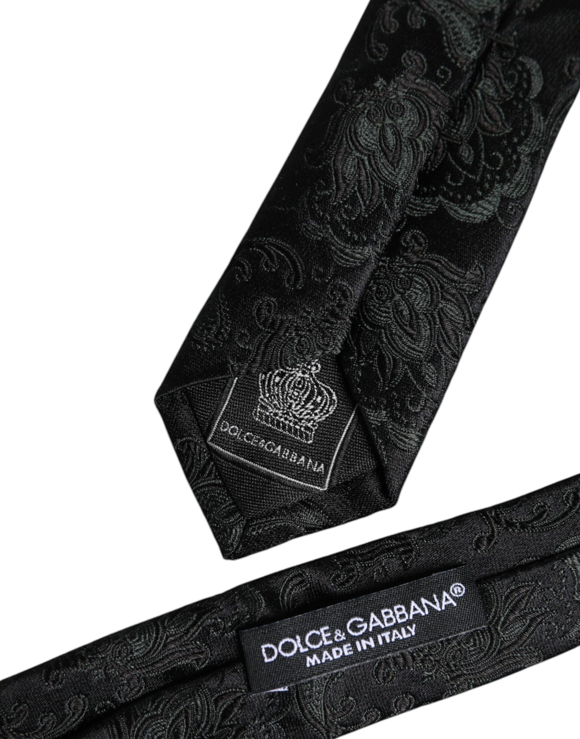 Dolce & Gabbana Dark Green Floral Silk Adjustable Necktie Tie - ACCEXO
