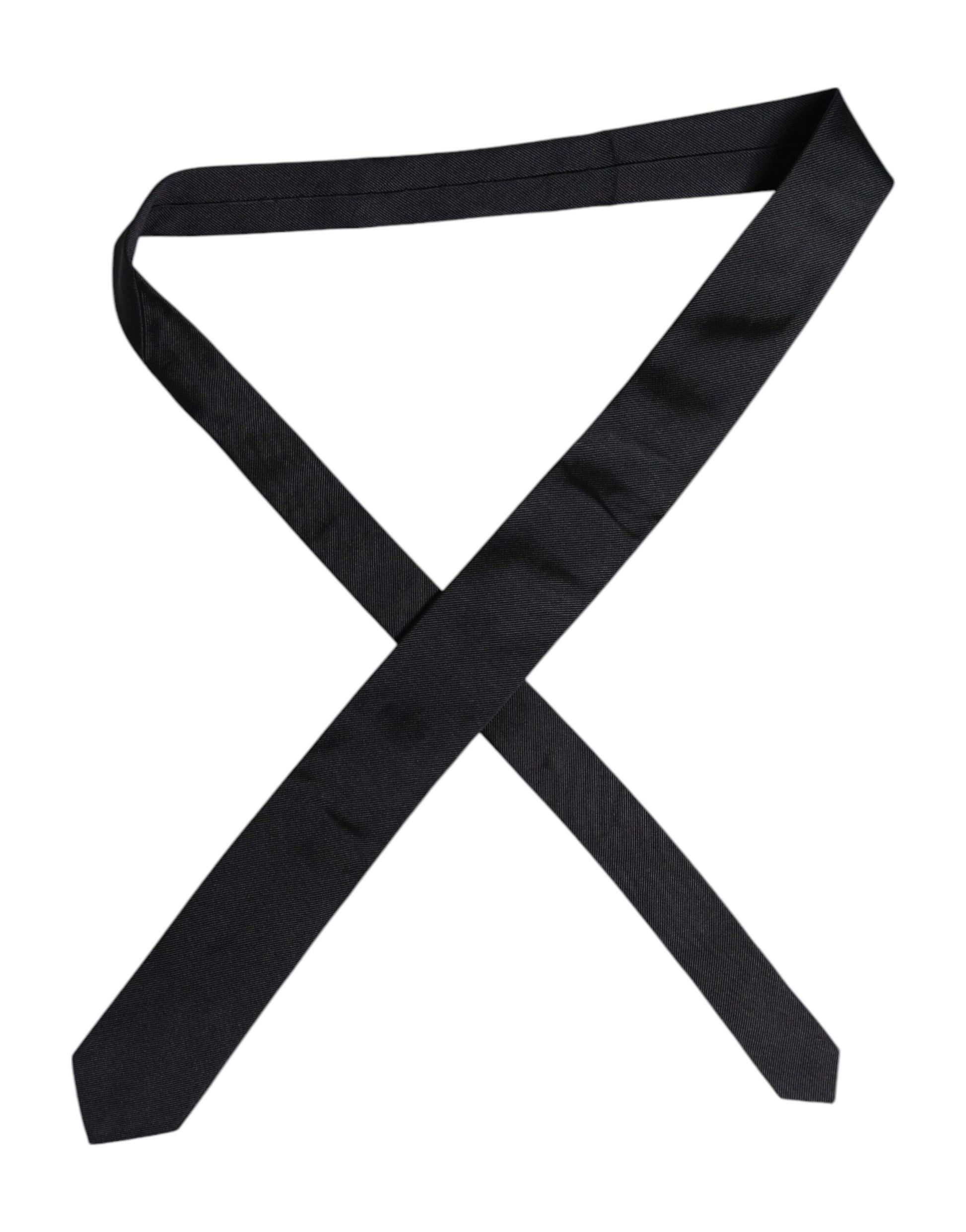 Dolce & Gabbana Black Solid Silk Adjustable Necktie Tie - ACCEXO