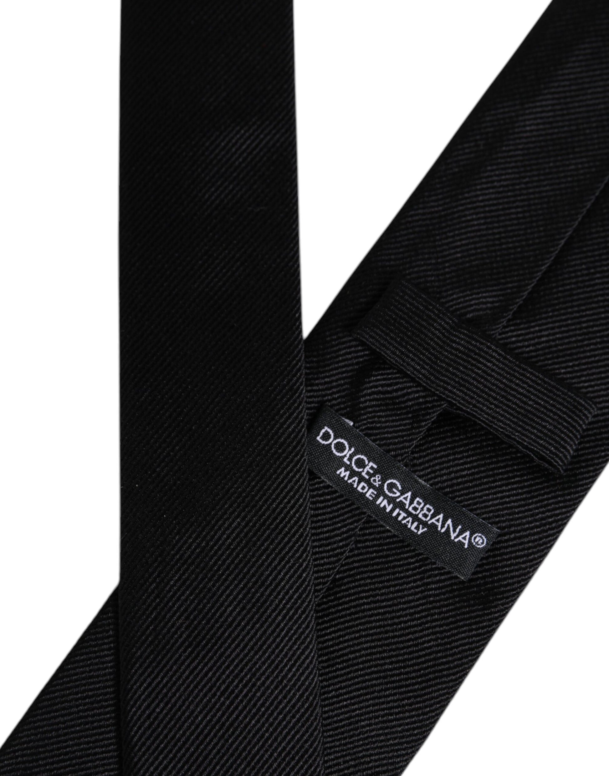 Dolce & Gabbana Black Solid Silk Adjustable Necktie Tie - ACCEXO
