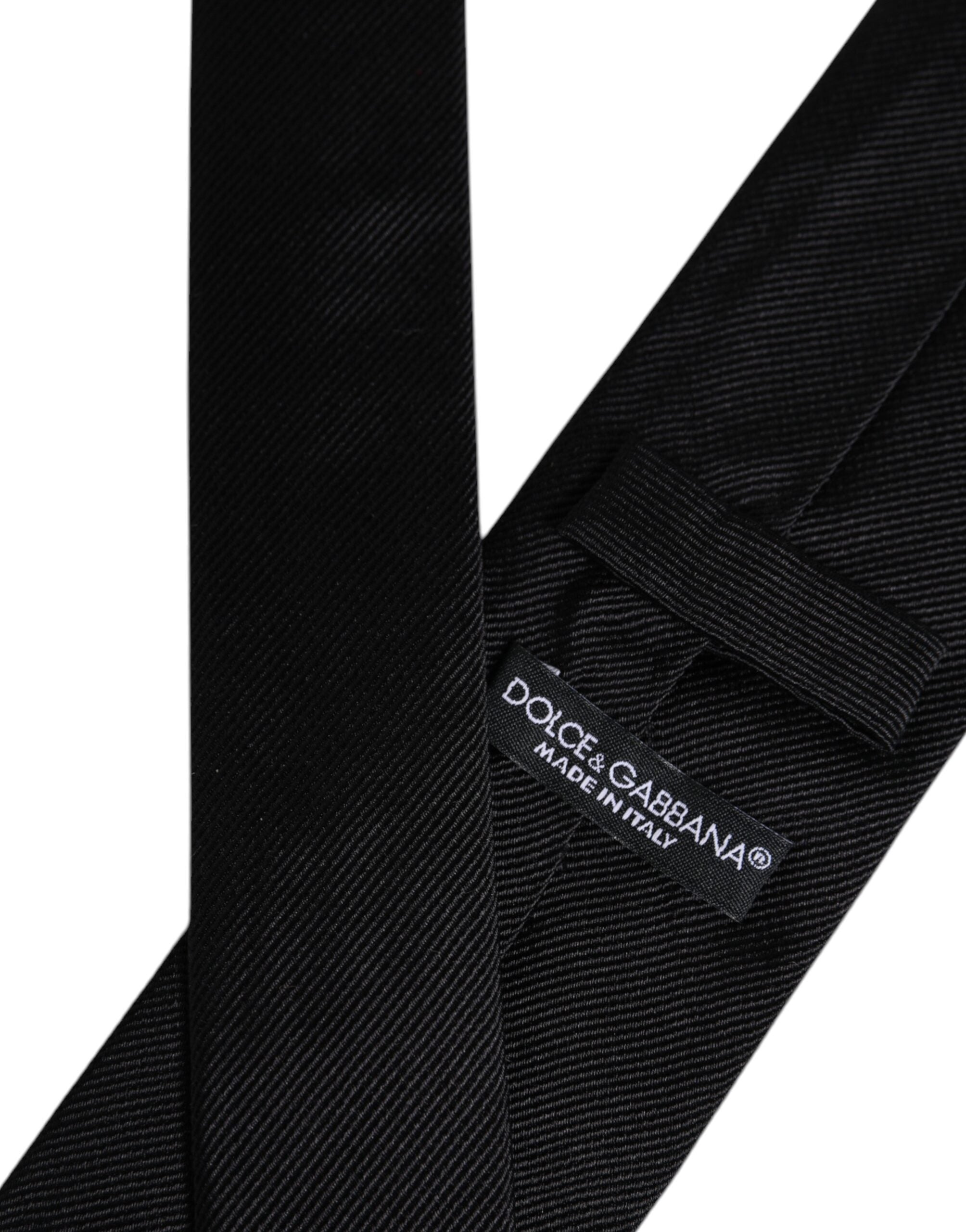 Dolce & Gabbana Black Solid Silk Adjustable Necktie Tie - ACCEXO