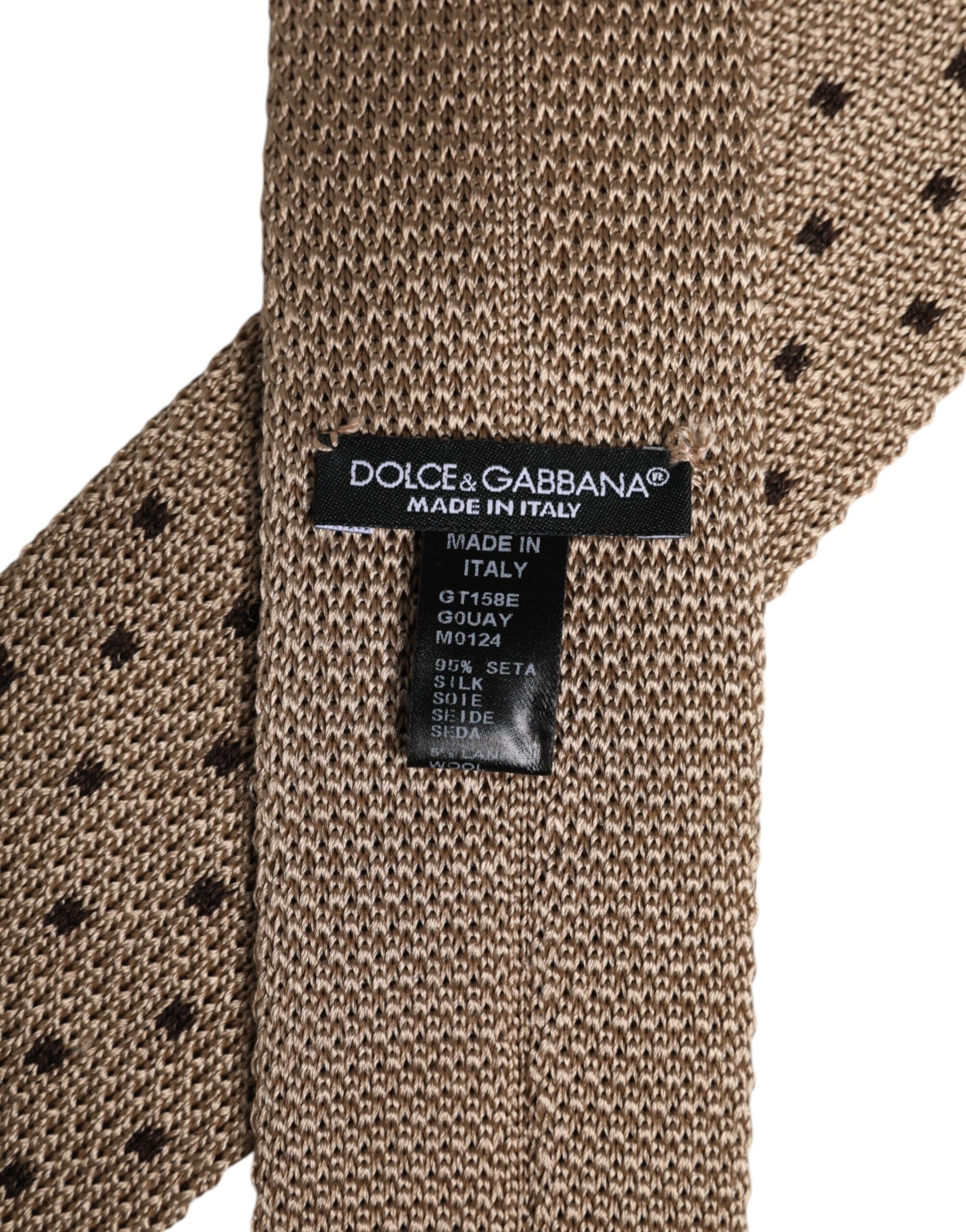 Dolce & Gabbana Beige Polka Dot Silk Adjustable Necktie Tie - ACCEXO