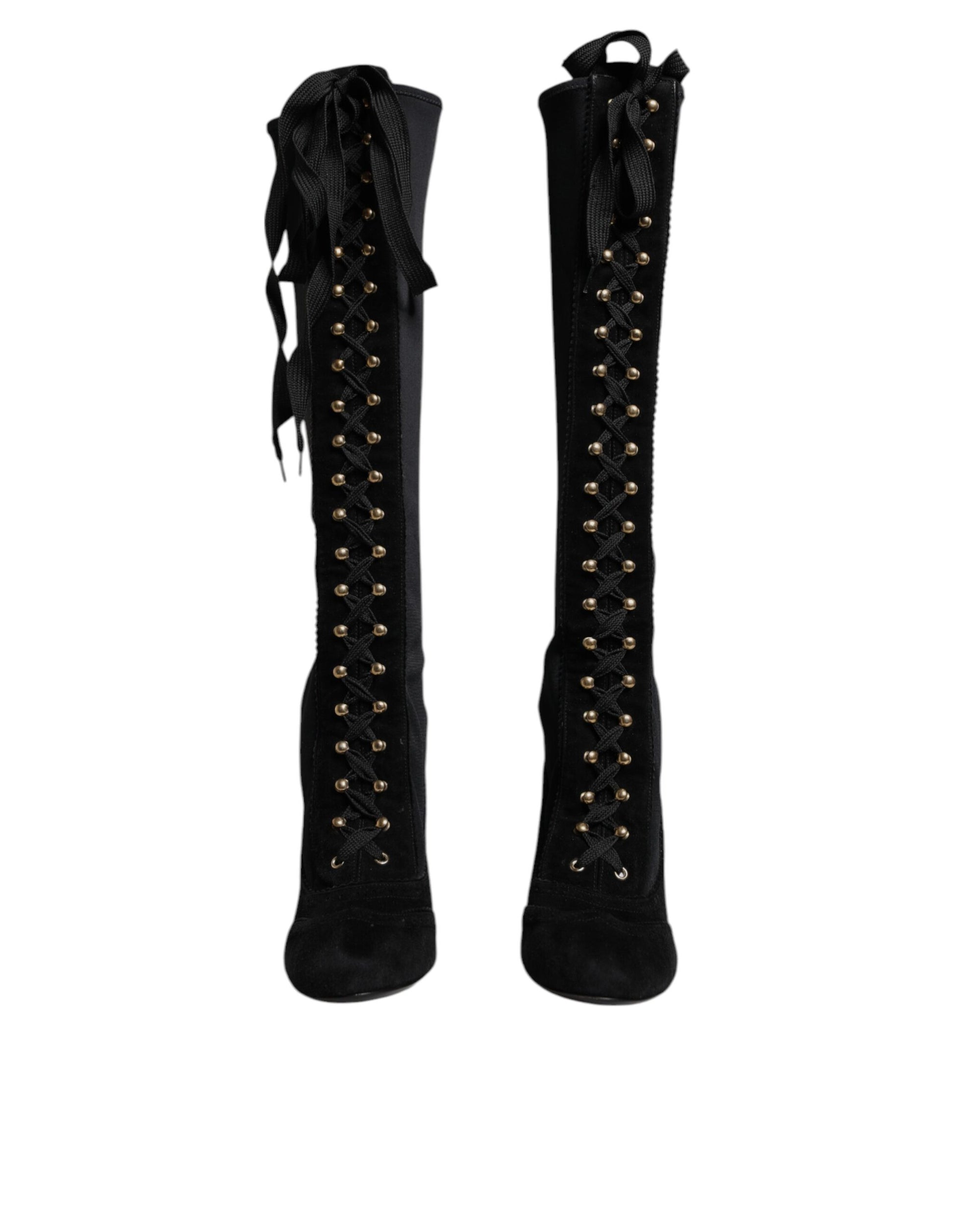Dolce & Gabbana Black Lace Up Heels High Boots Shoes - ACCEXO