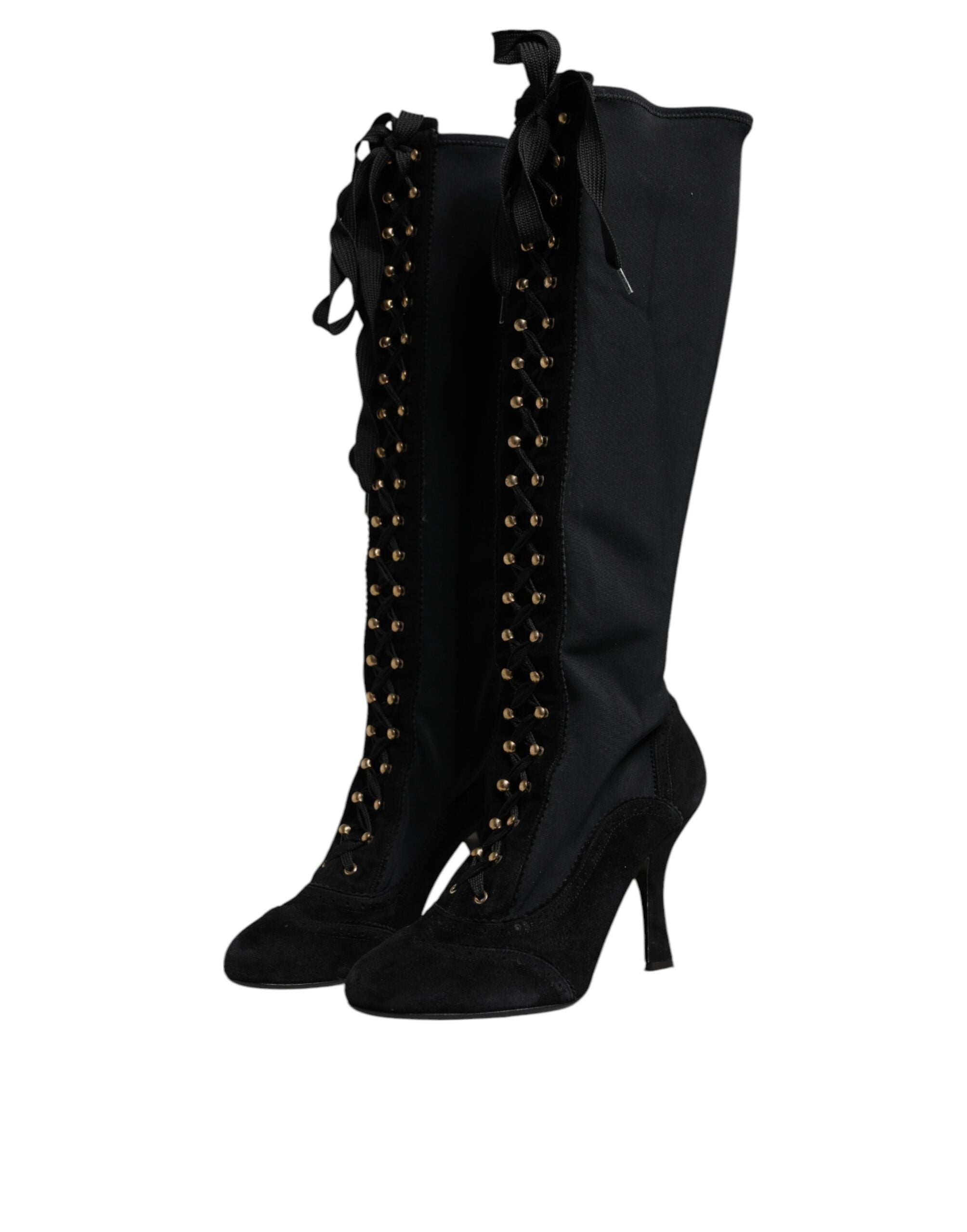 Dolce & Gabbana Black Lace Up Heels High Boots Shoes - ACCEXO