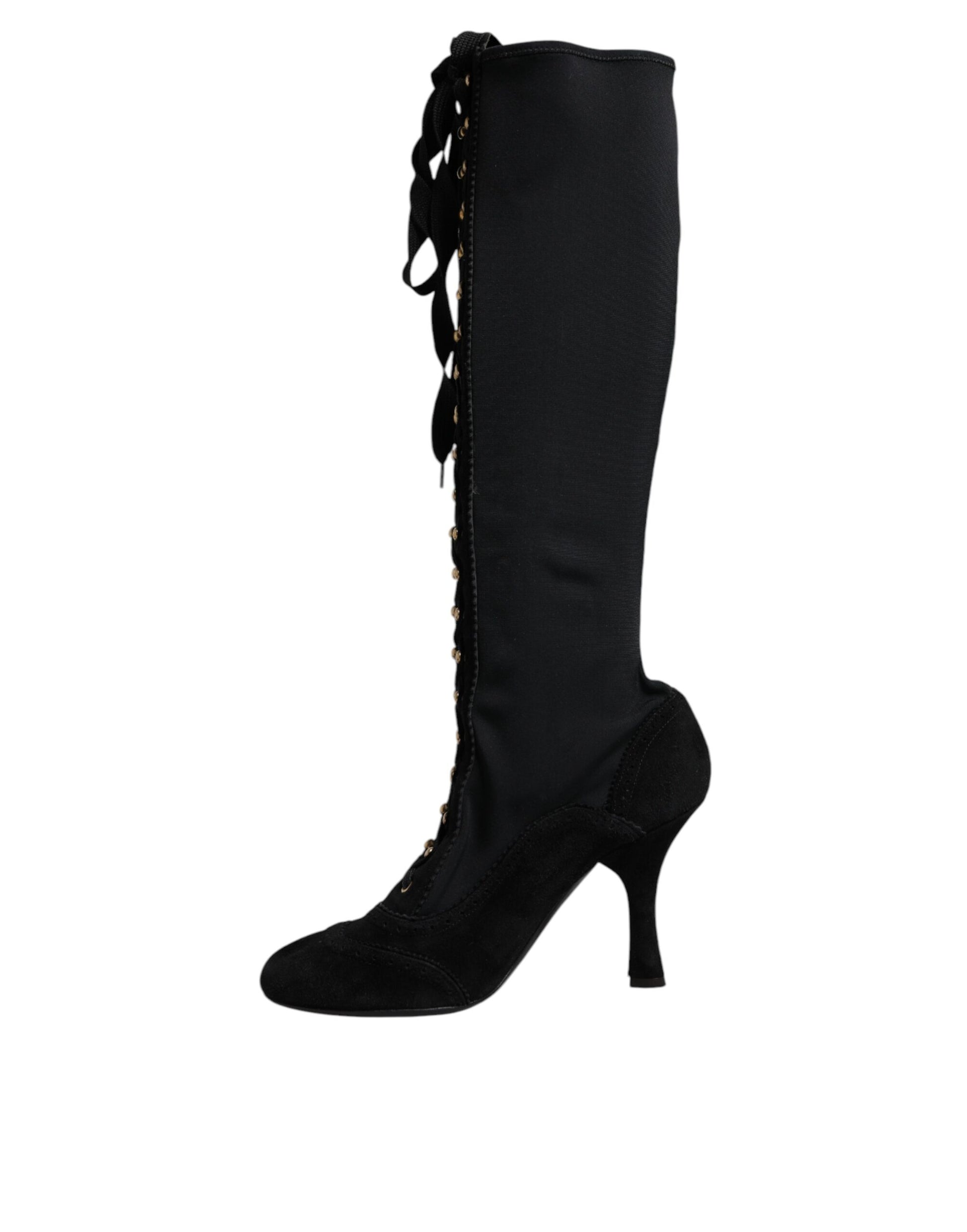 Dolce & Gabbana Black Lace Up Heels High Boots Shoes - ACCEXO