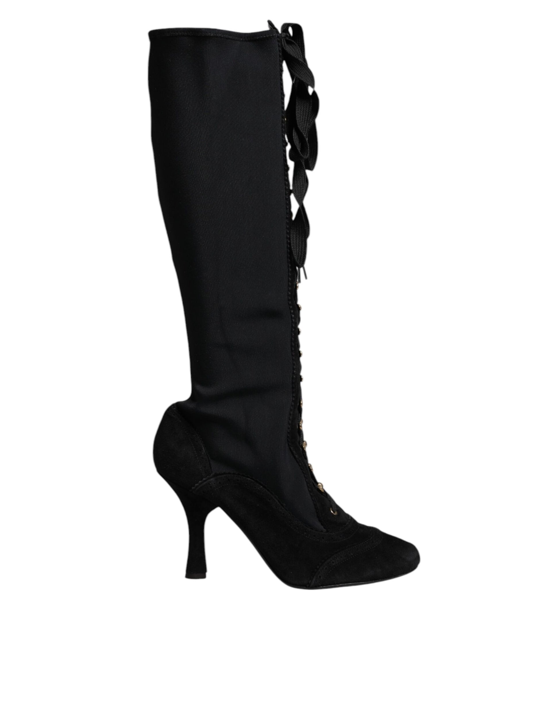 Dolce & Gabbana Black Lace Up Heels High Boots Shoes - ACCEXO