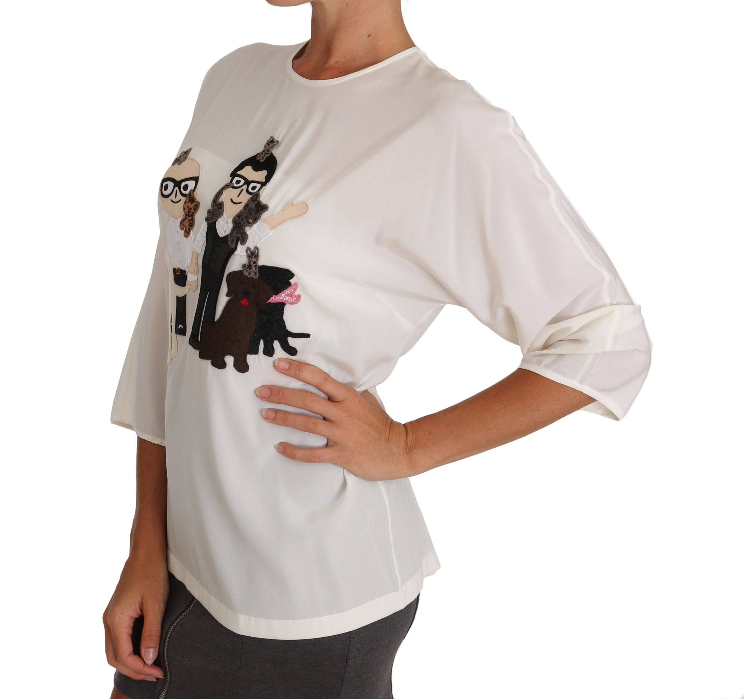 Dolce & Gabbana Chic Figure Family Applique Silk Top - ACCEXO