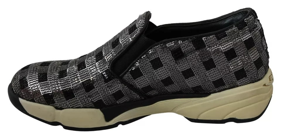 PINKO Silver Black Slip-on Sequence Design Sneakers Shoes - ACCEXO