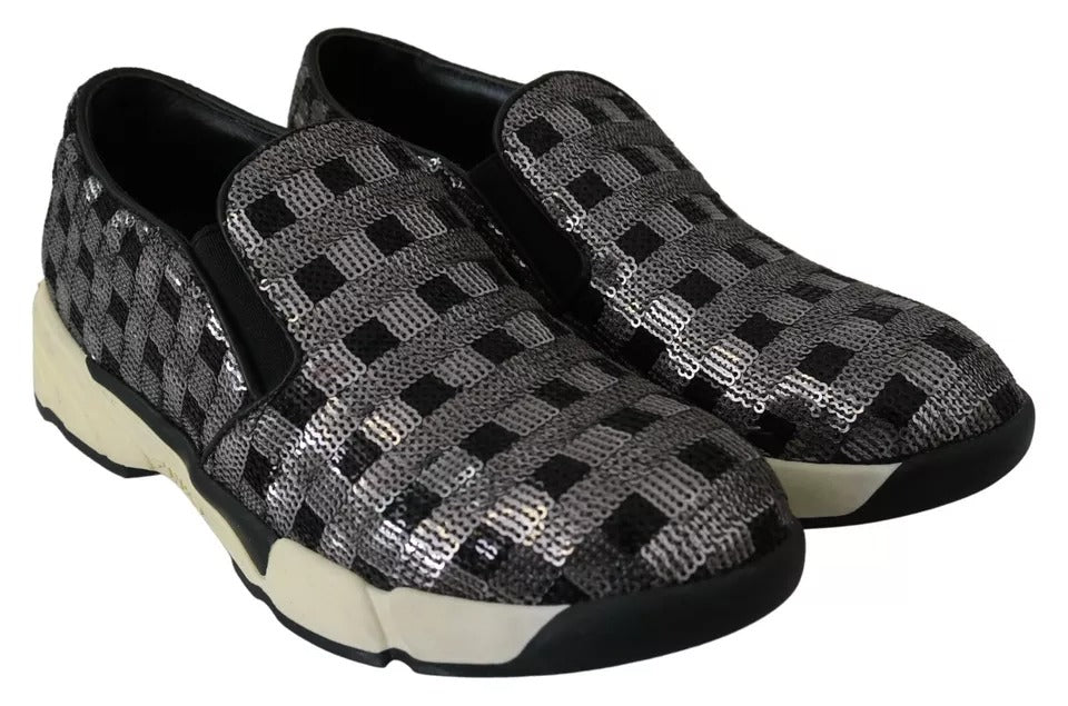 PINKO Silver Black Slip-on Sequence Design Sneakers Shoes - ACCEXO