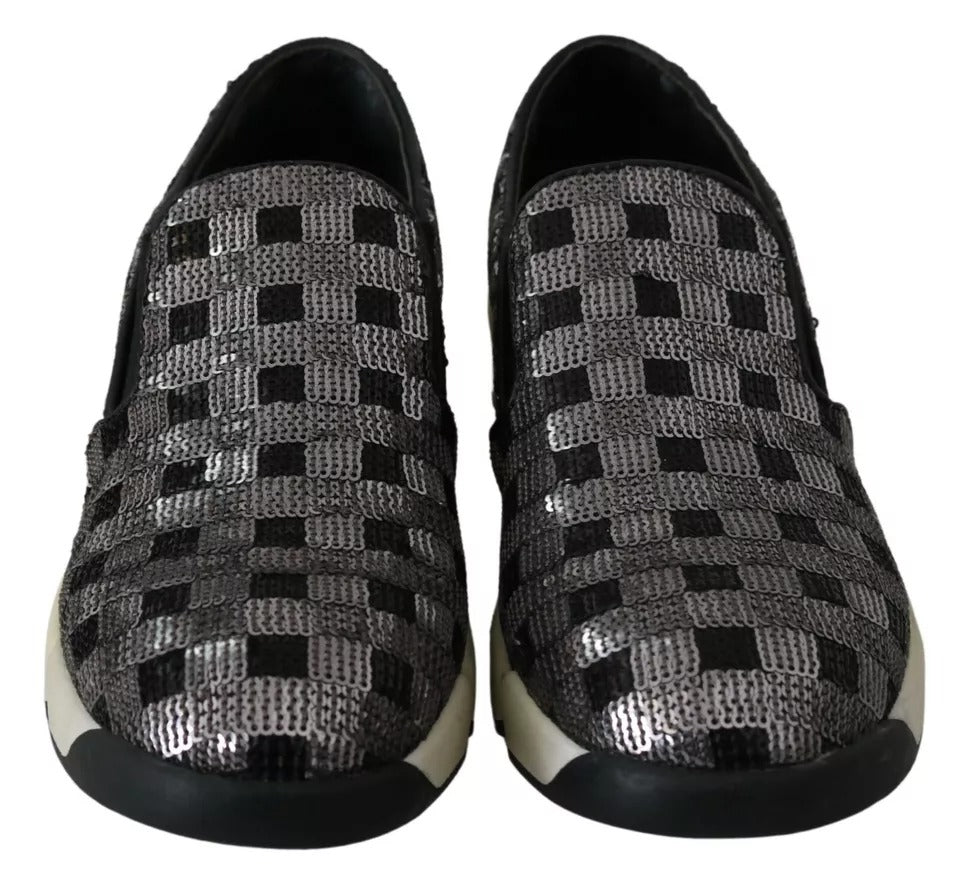 PINKO Silver Black Slip-on Sequence Design Sneakers Shoes - ACCEXO