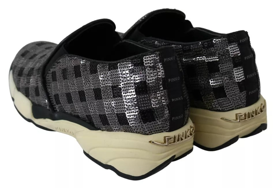 PINKO Silver Black Slip-on Sequence Design Sneakers Shoes - ACCEXO